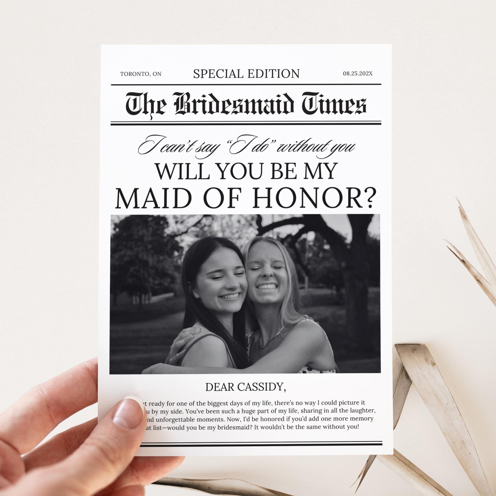 Bridesmaid Proposal Card – Vintage Newspaper Template, Maid of Honor & Bridesmaid Proposal Canva Editable Card