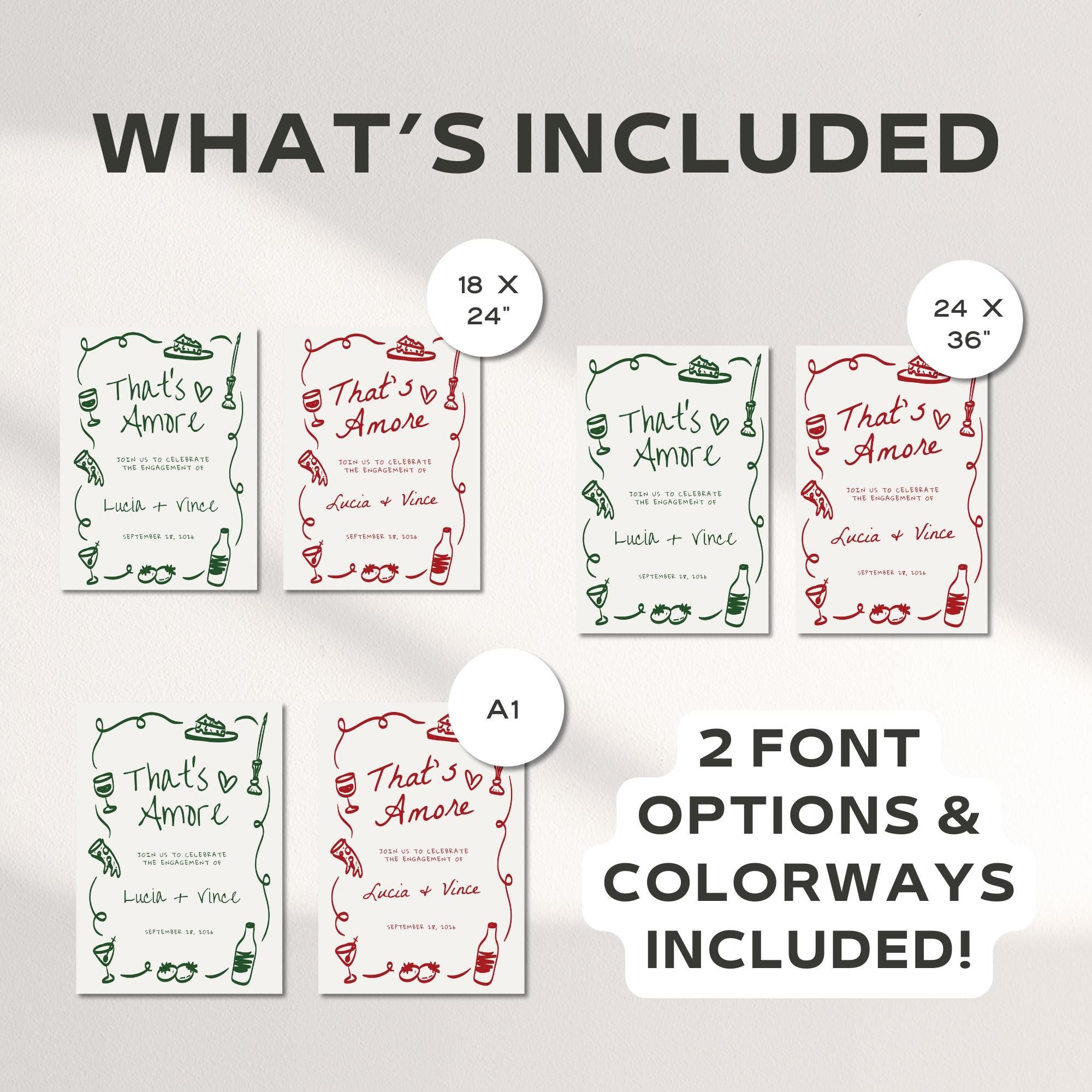 Hand Drawn “That’s Amore” Engagement Party Welcome Sign – Italian Theme Engagement Sign Canva Template