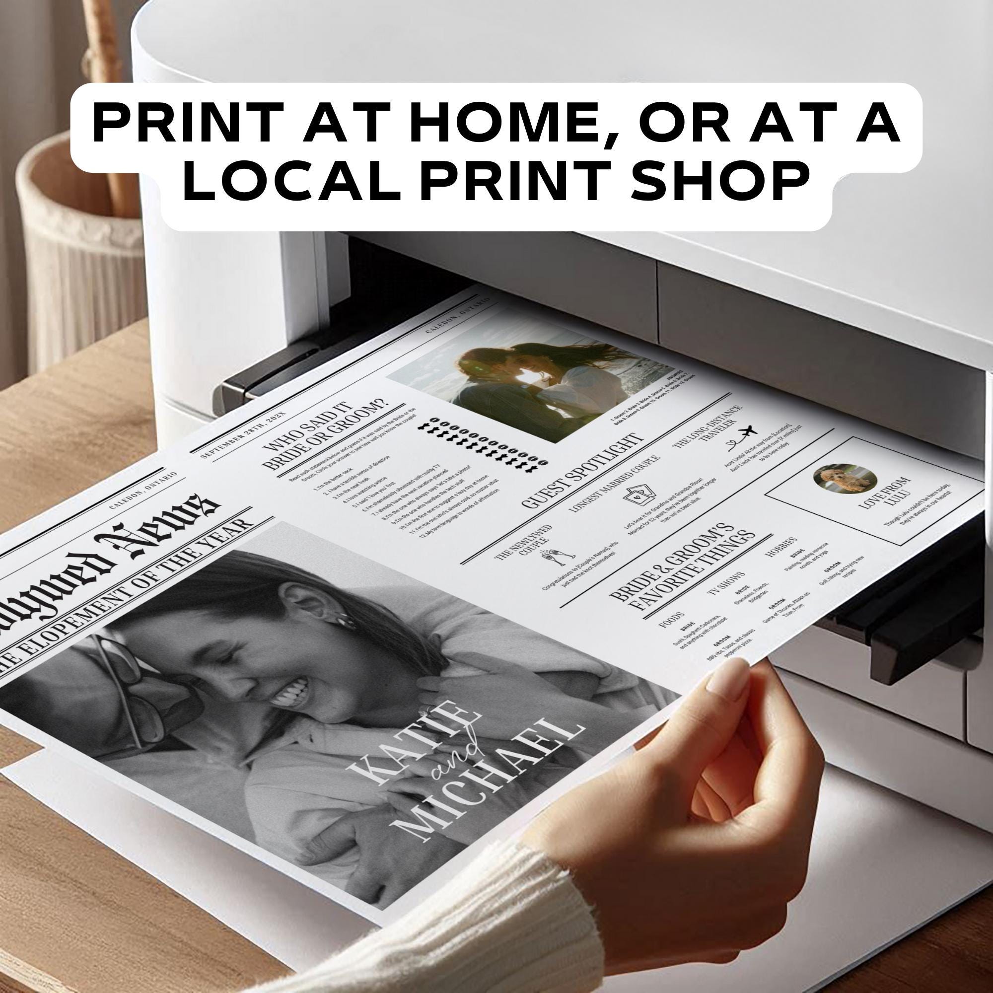 Photo Wedding Newspaper Template – Editable Newspaper Program & Save the Date Canva
