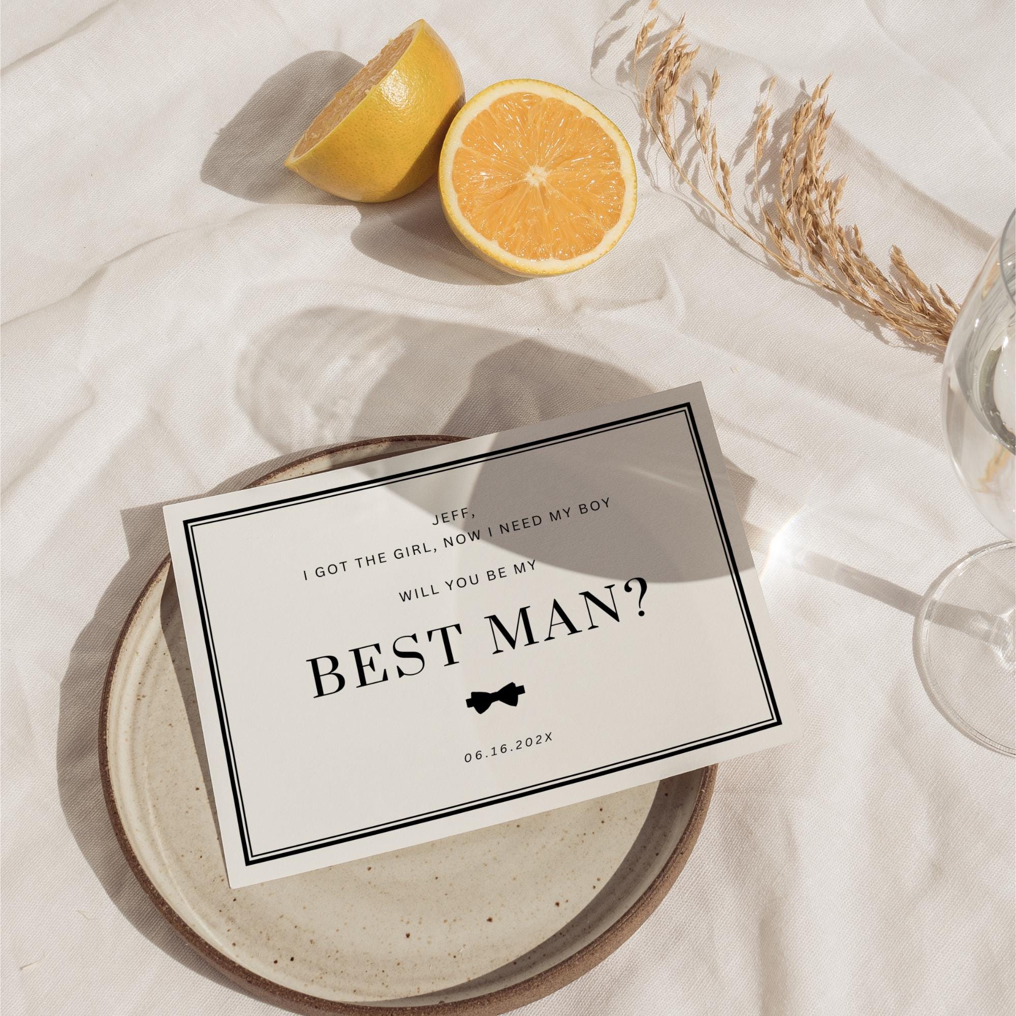 Simple Groomsmen Proposal Card Template, Rustic Best Man Proposal, Bowtie Will You Be My Best Man, Groomsman Cards Editable Template Canva