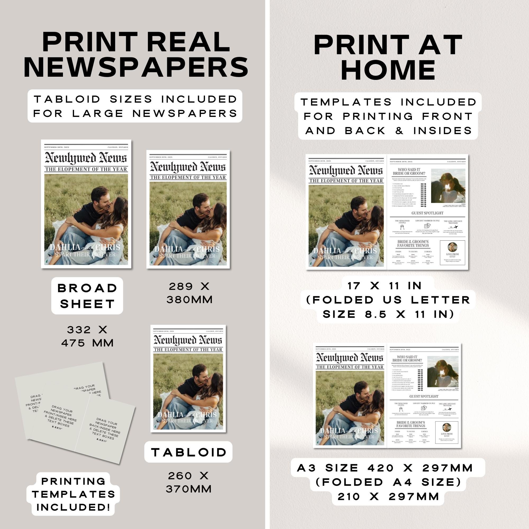 Photo Wedding Newspaper Template – Editable Newspaper Program & Save the Date Canva