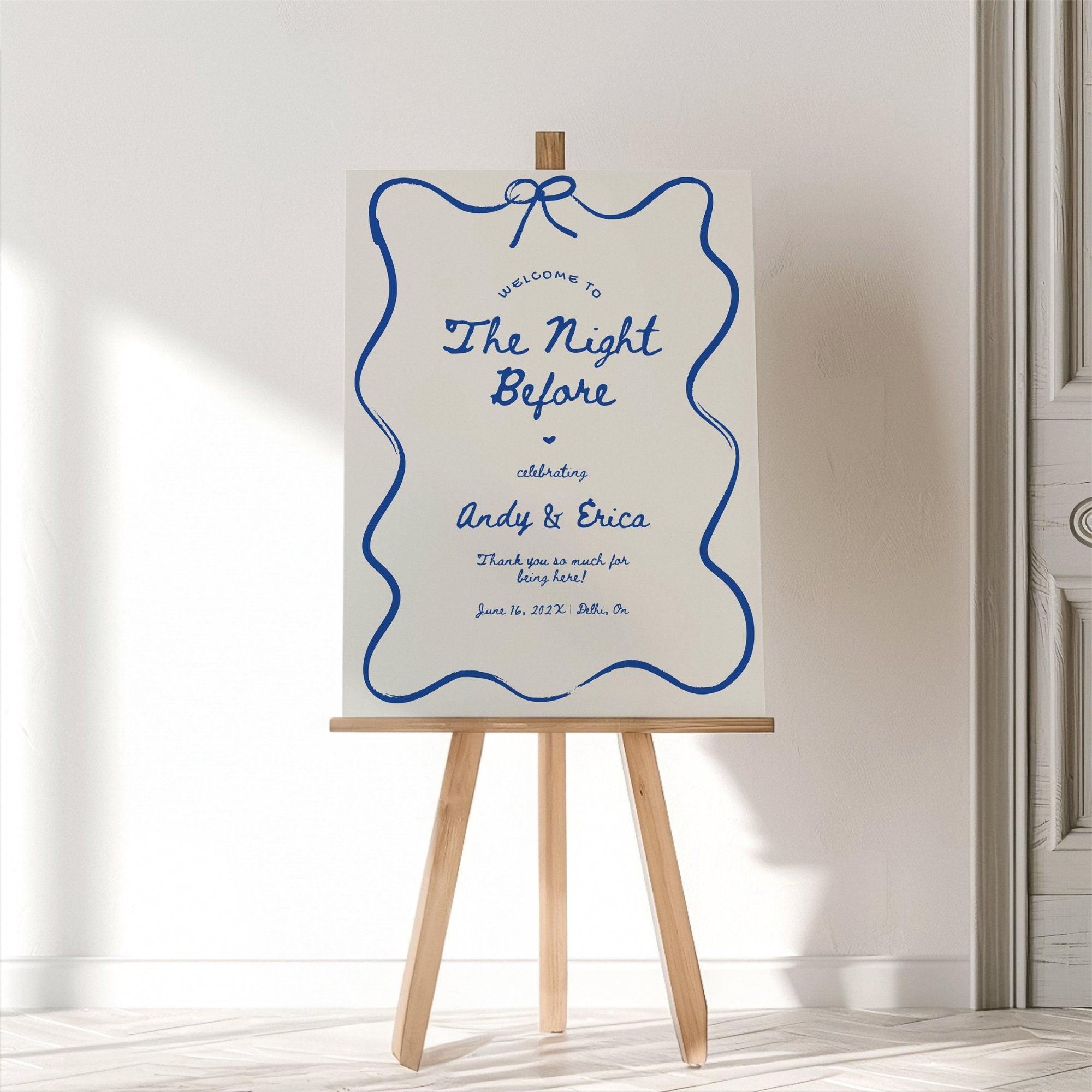 Wavy Hand-Drawn Rehearsal Dinner Welcome Sign – Modern Whimsical Canva Template