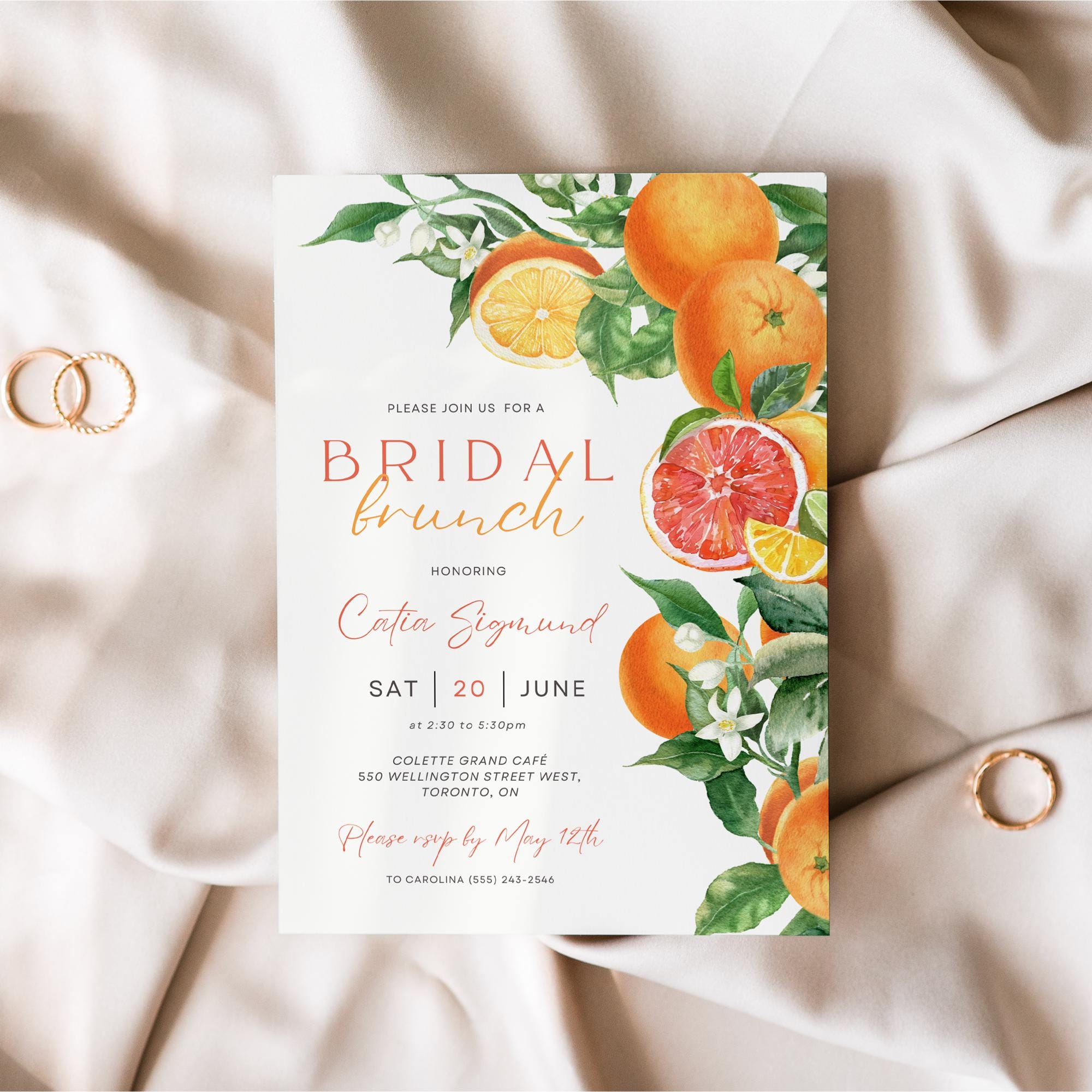 Citrus Floral Bridal Shower Invitation Template – Orange Lemon Lime Brunch Canva Invite