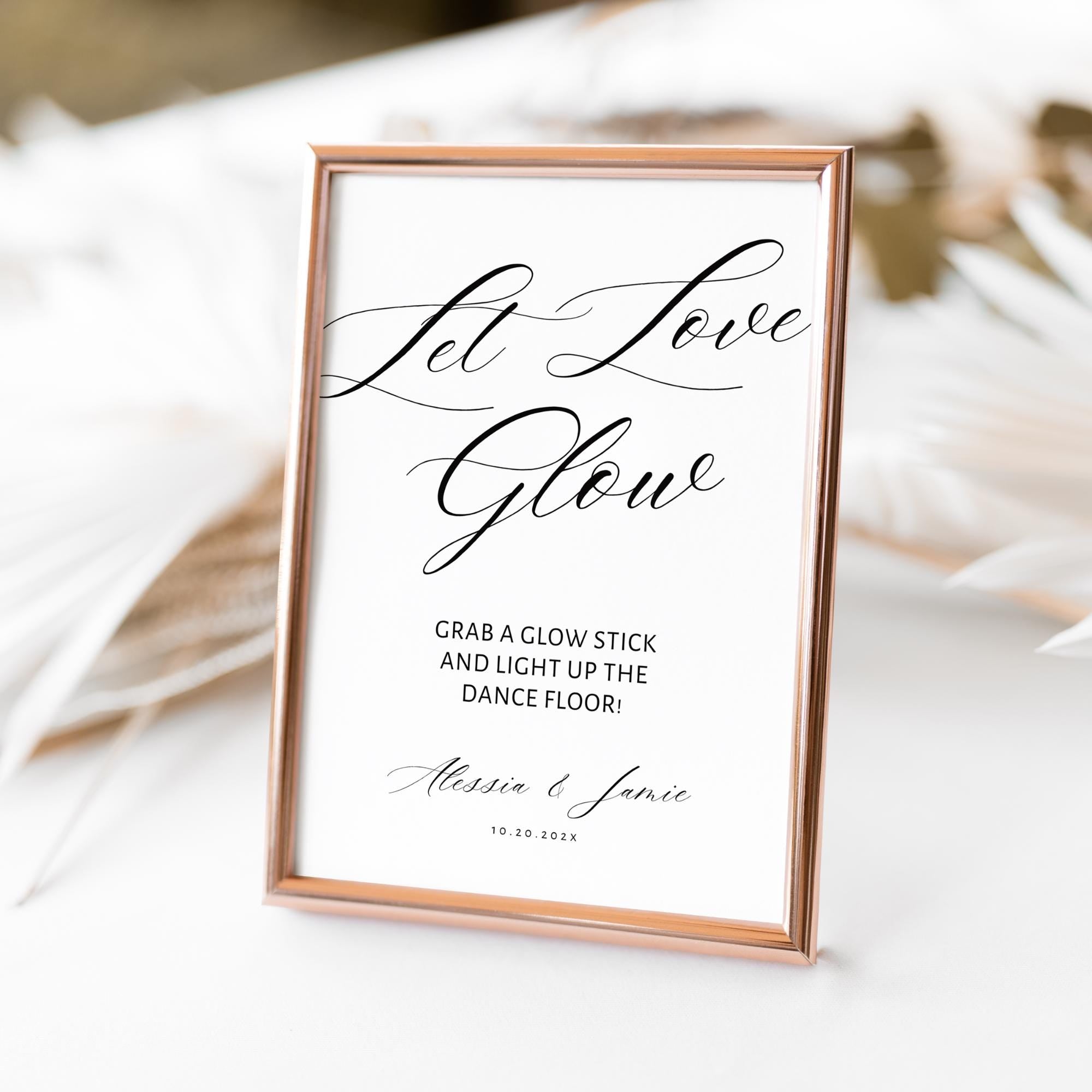 Minimal Let Love Glow Wedding Sign – Modern Glow Stick Reception Sign Canva Template
