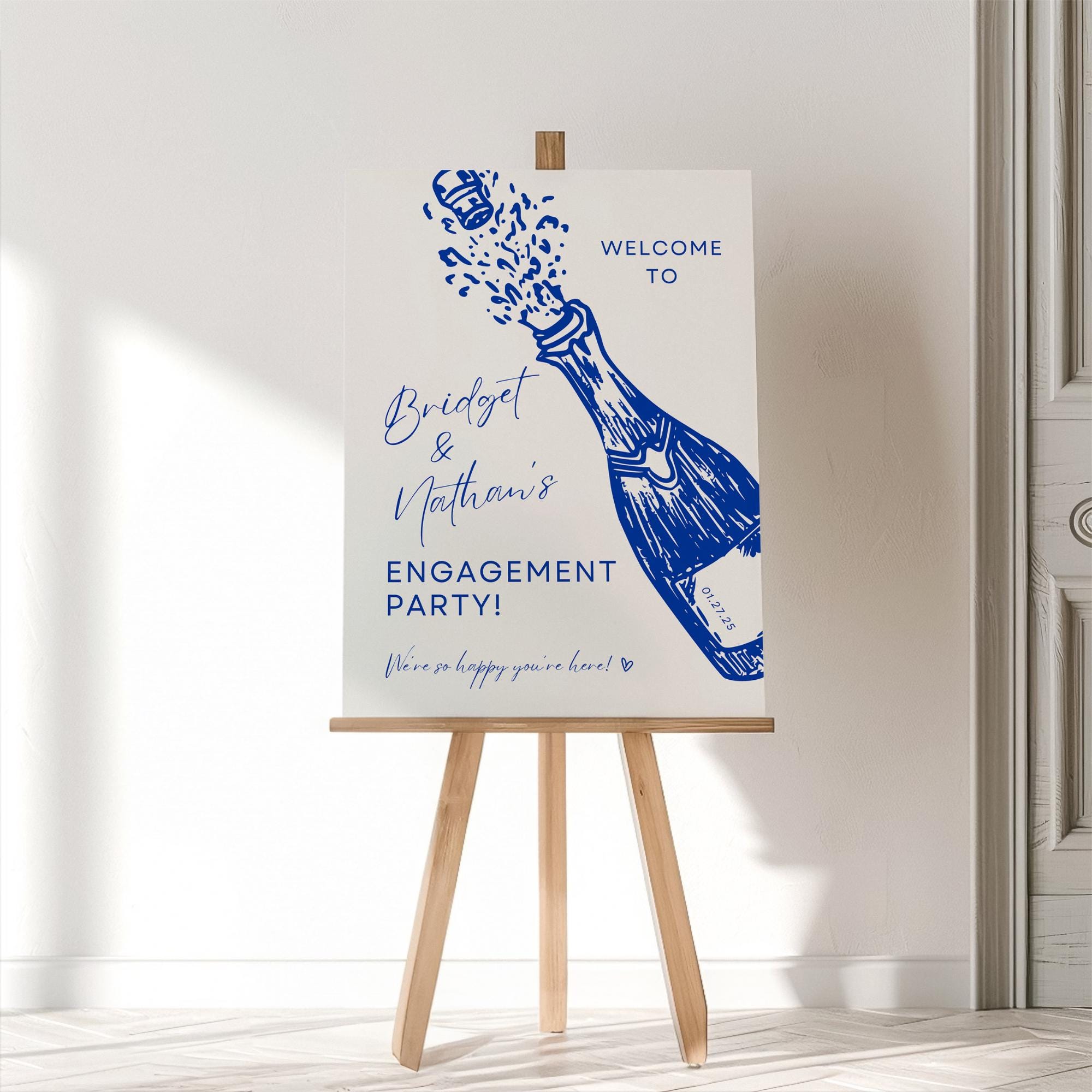 Champagne Engagement Party Sign | Engagement Party Decorations | Minimal Hand-Drawn Welcome Sign | DIY Wedding Sign Template