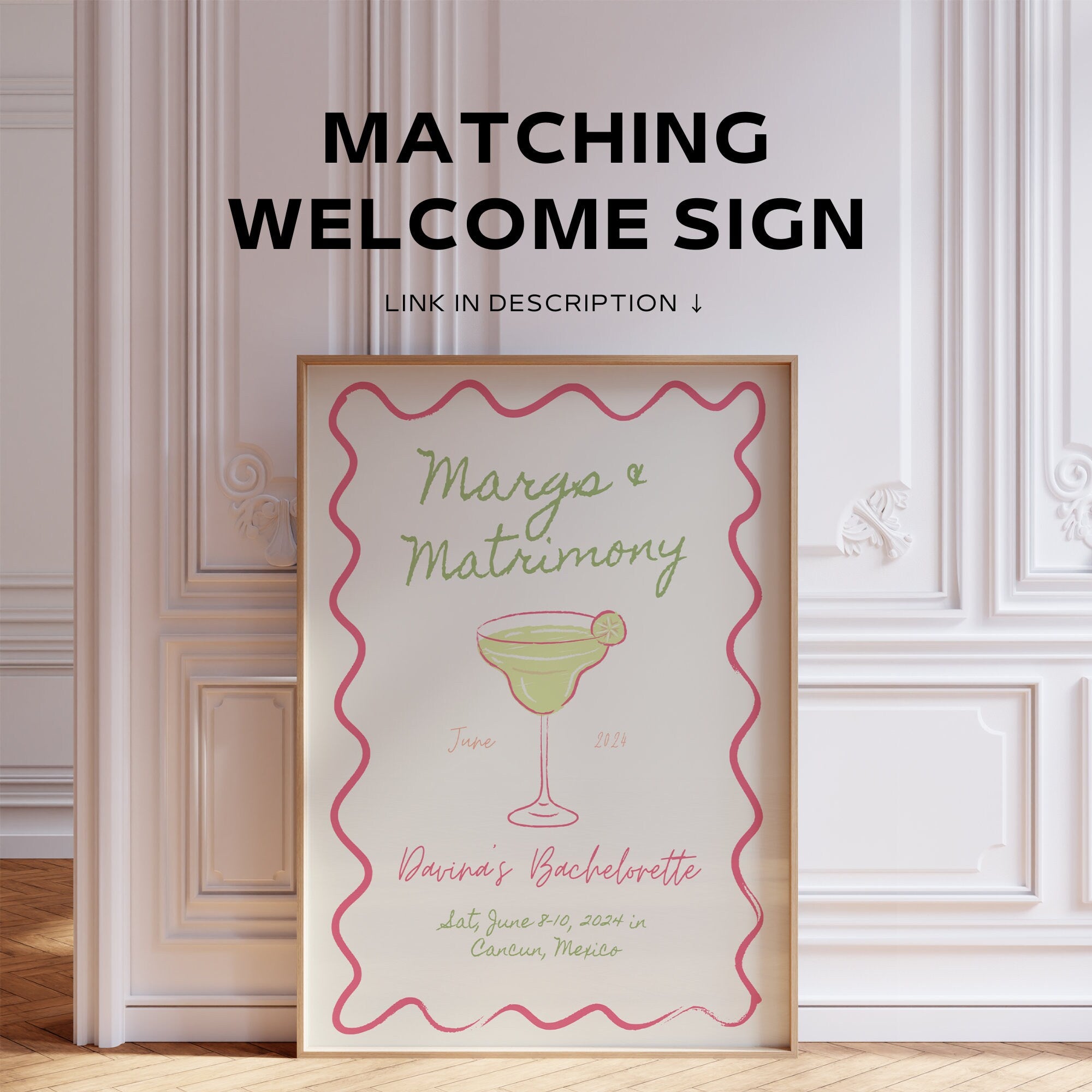Margs & Matrimony Bachelorette Invitation, Itinerary & Packing List – Editable Canva Templates