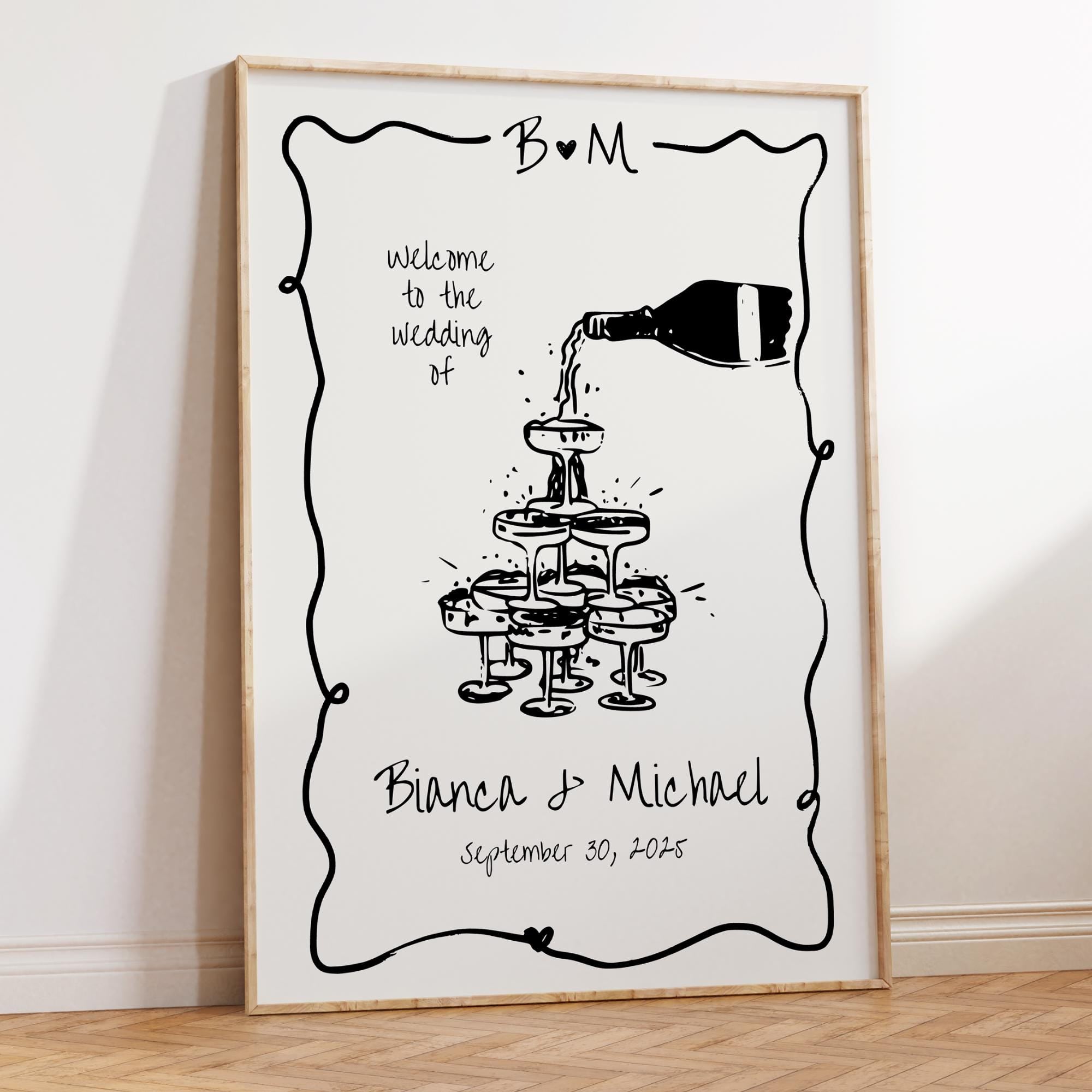 Engagement Party Welcome Sign - Editable Champagne Tower Canva Template