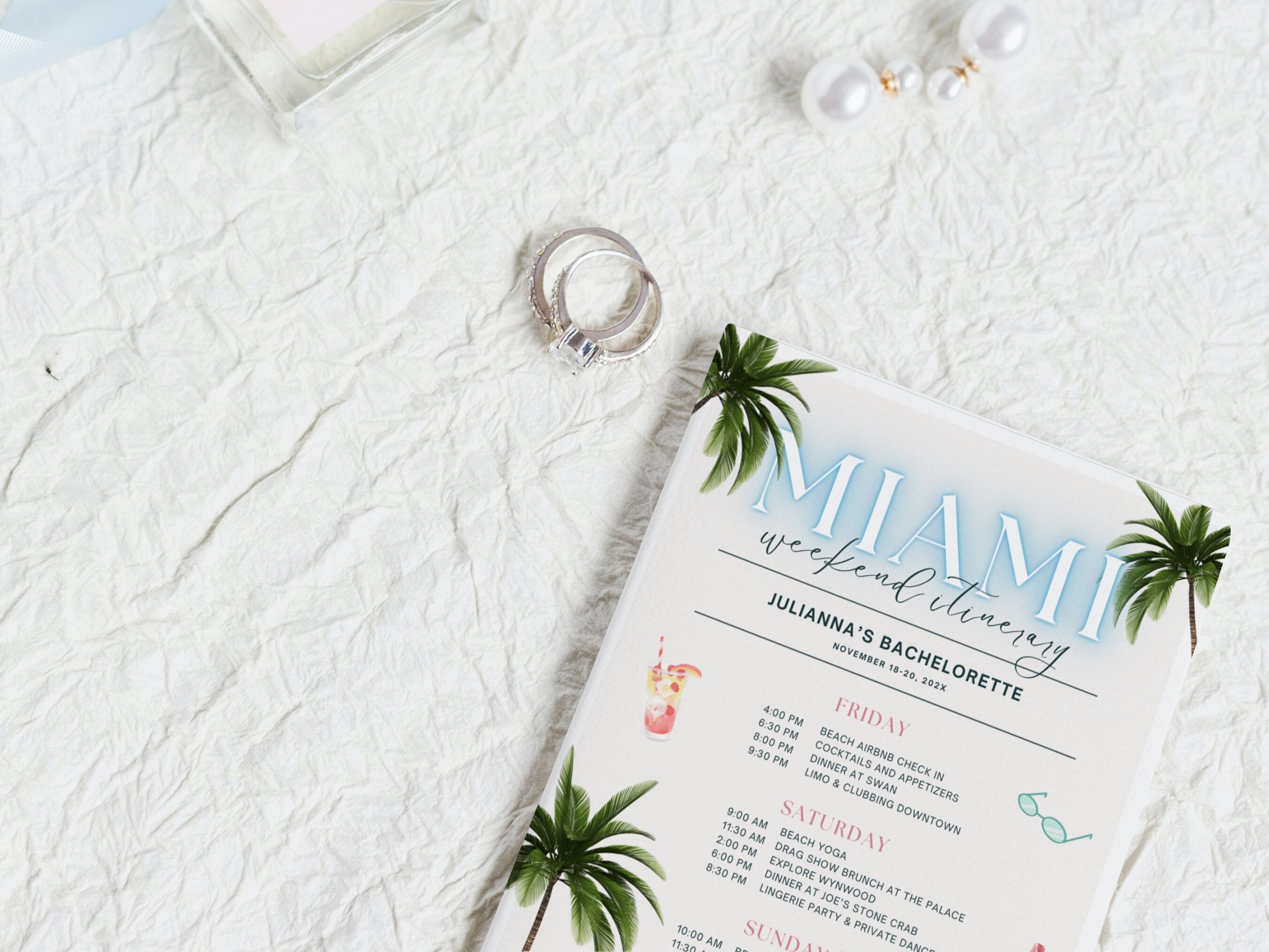 Miami Bachelorette Itinerary Template – Tropical Weekend Travel Schedule Canva