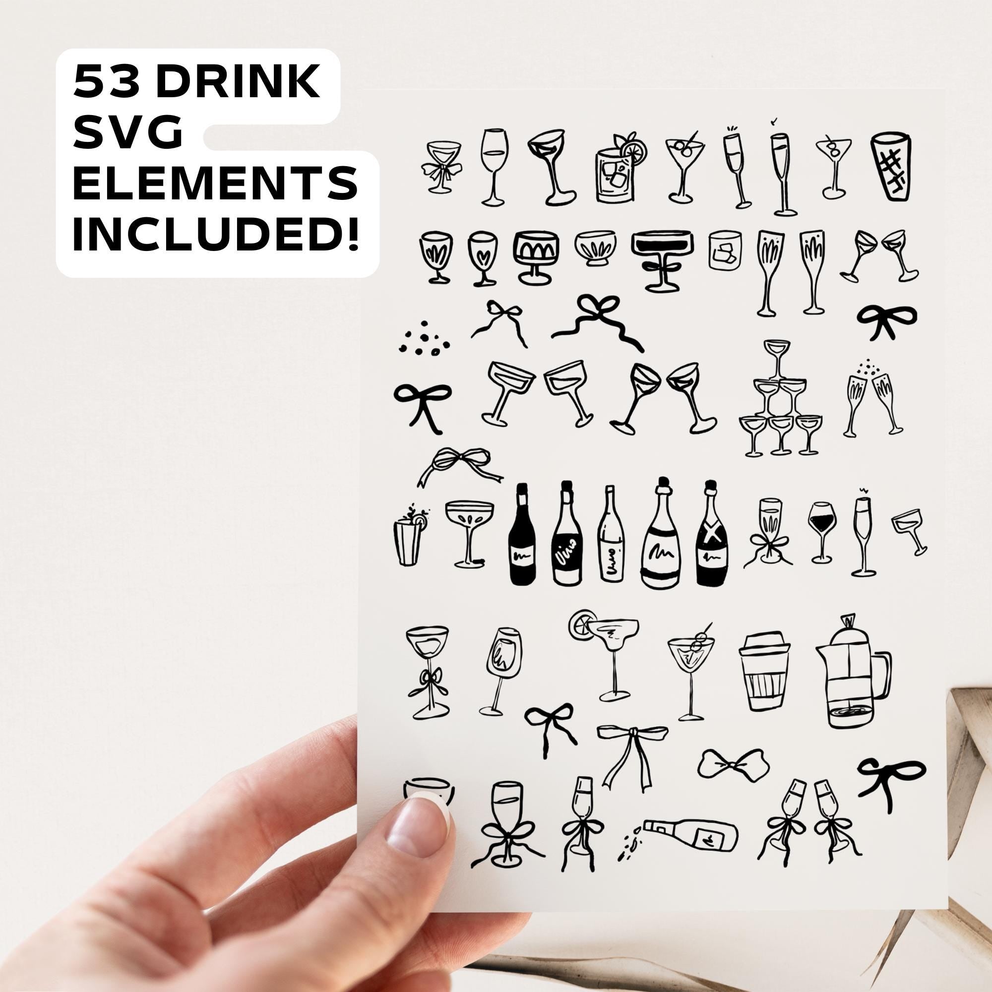 Hand-Drawn Wedding Bar Menu Sign Template – Wavy Border Open Bar Sign & SVG Drink Icons (Editable Canva DIY)