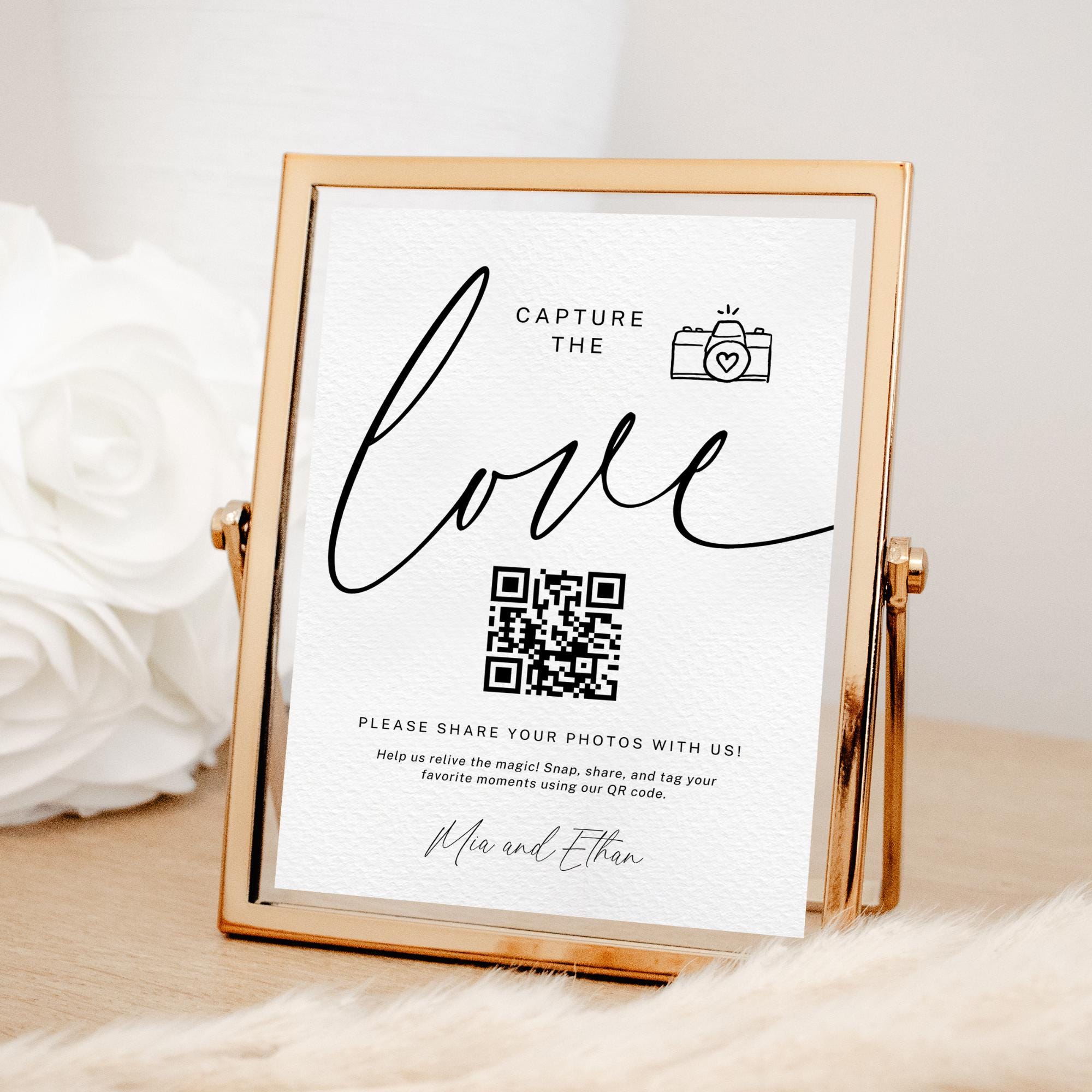 Capture the Love Wedding QR Code Sign – Minimalist Canva Table Sign Template