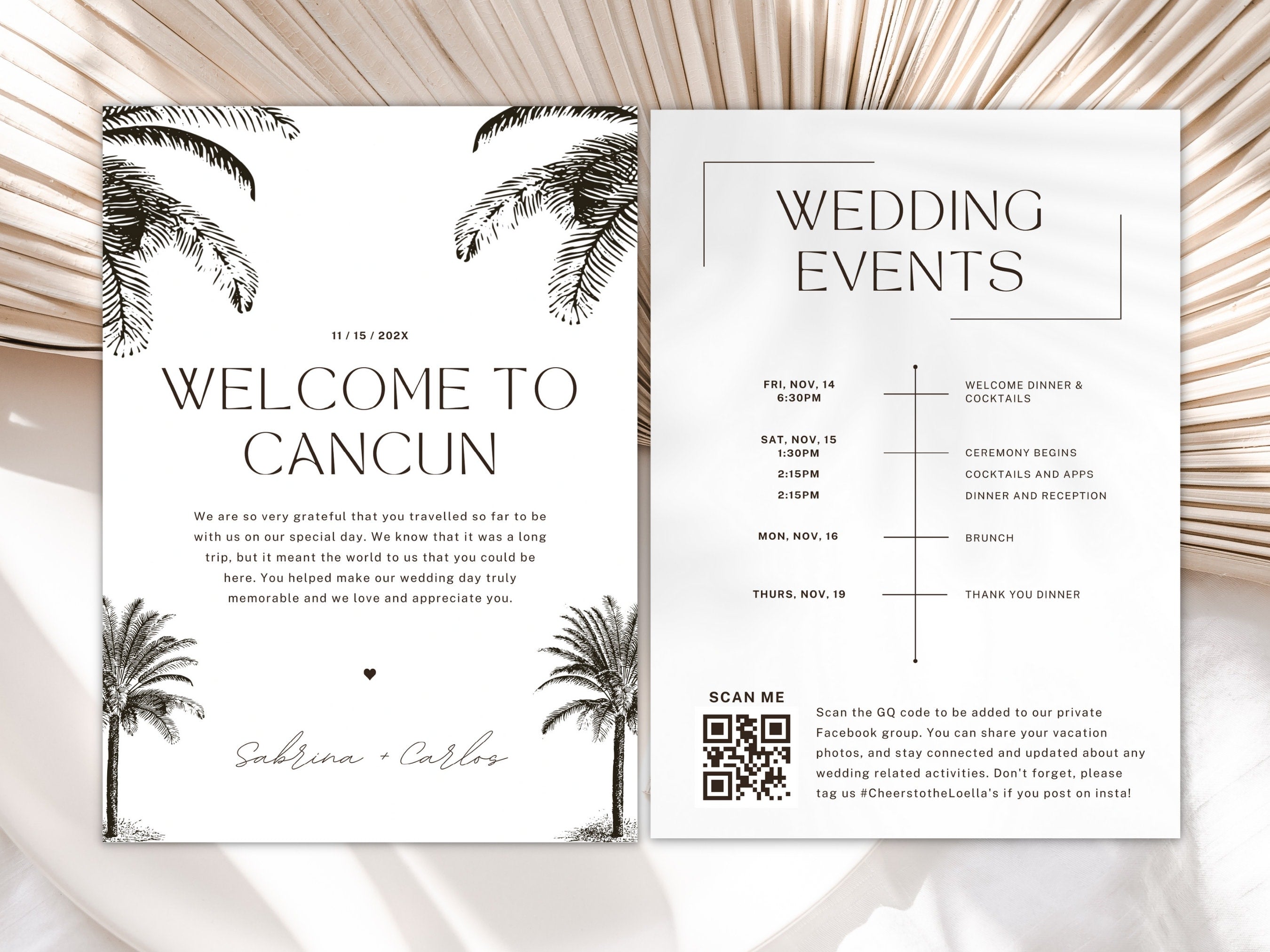 Destination Wedding Welcome Letter & Itinerary – Editable Canva Template