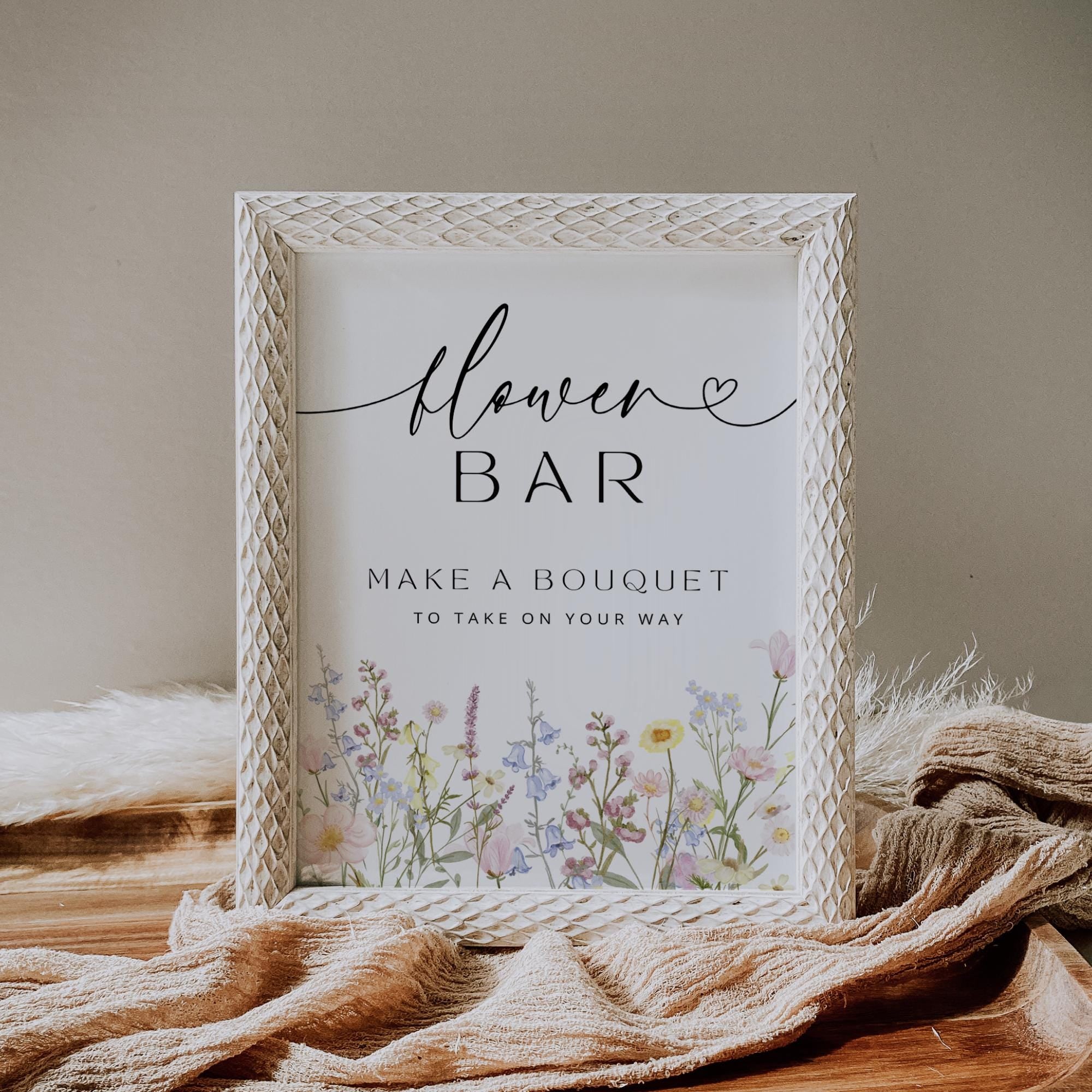 Flower Bar Sign Template – Editable Make a Bouquet Sign for Weddings & Showers