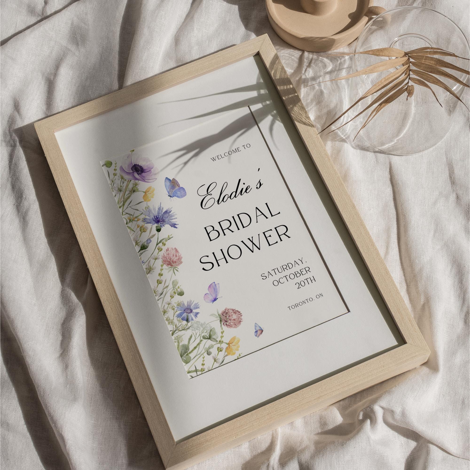 Wildflower Bridal Shower Welcome Sign – Editable Butterfly Floral Welcome Sign Canva Template