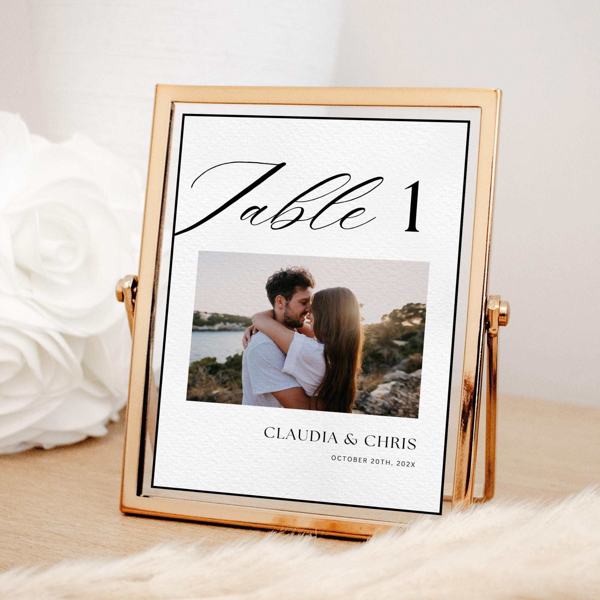 Wedding Table Numbers Photo, Editable Wedding Reception Table Numbers, Minimalist Table Numbers Wedding, Classic Wedding Table Signs Canva