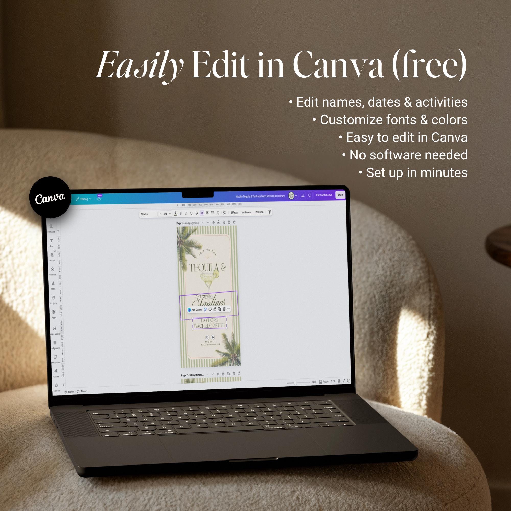 Tequila & Tanlines Bachelorette Weekend Bundle – Beach Canva Templates