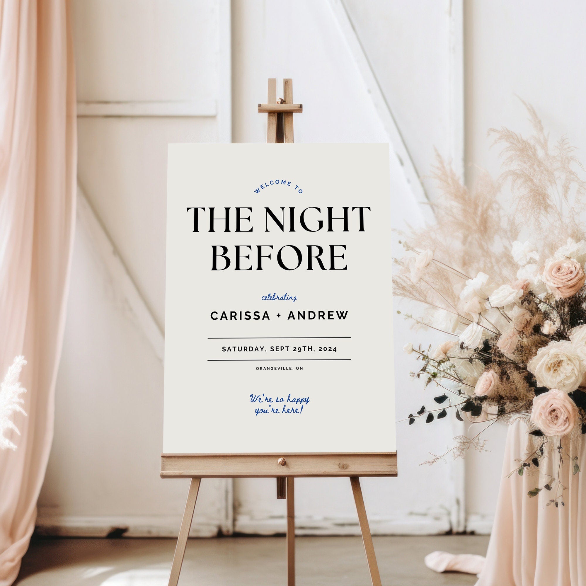 Rehearsal Dinner Sign Template – Large Wedding Welcome Sign, The Night Before Wedding, Editable Canva Digital Download