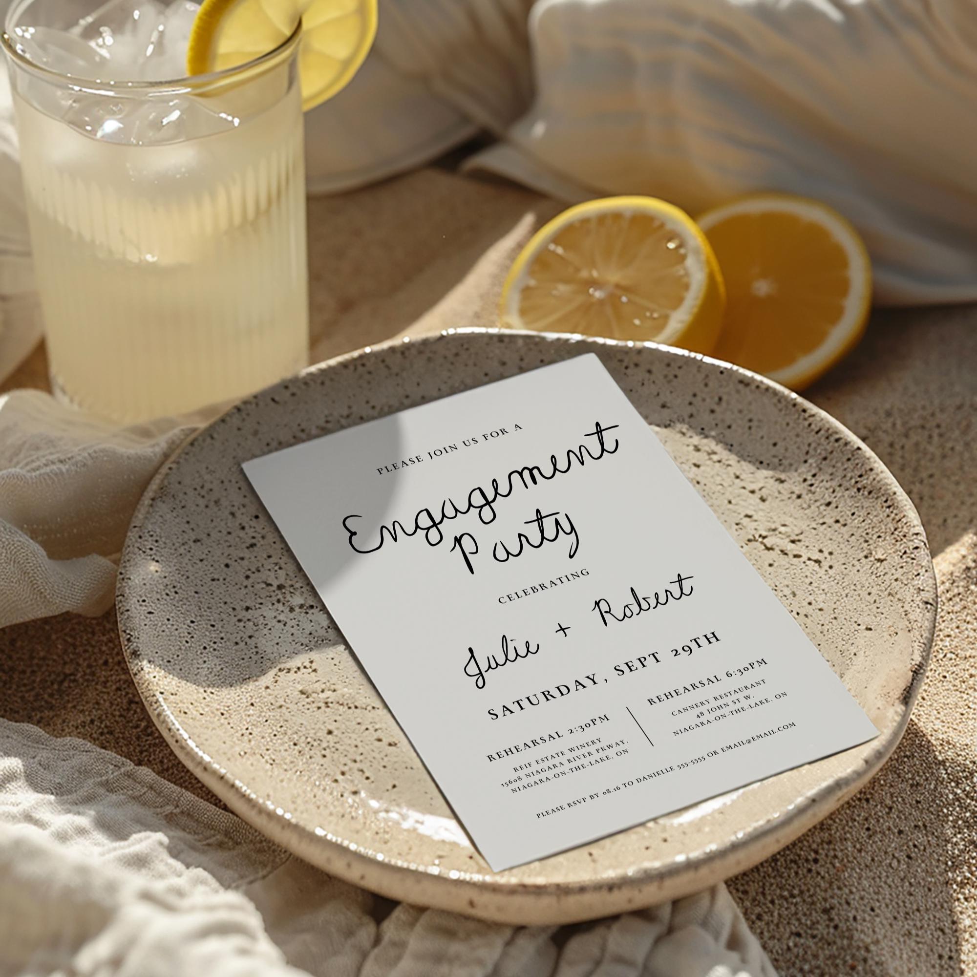 Minimal Rehearsal Dinner Invitation & Menu – Editable Canva Template with Hand-Drawn Details
