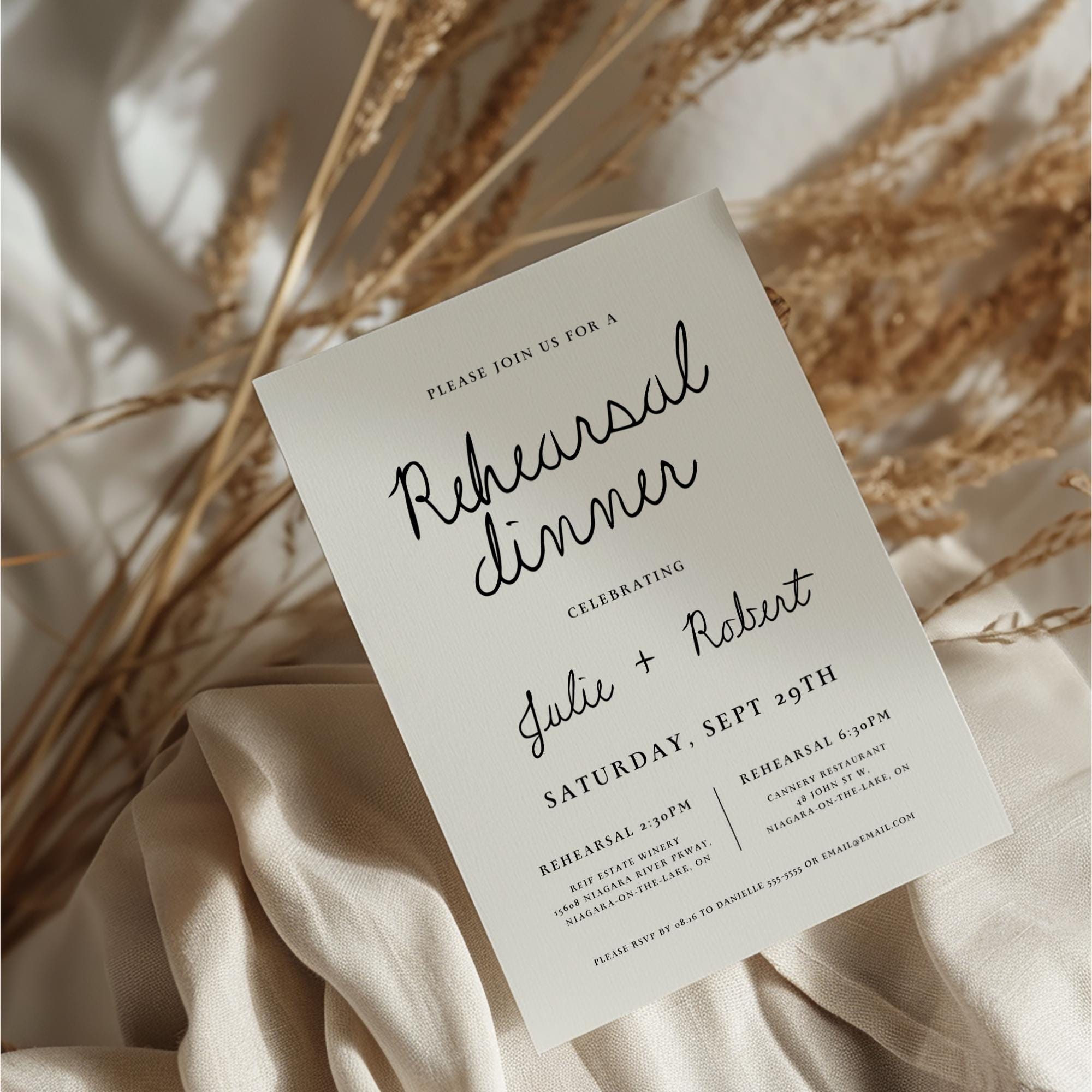 Minimal Rehearsal Dinner Invitation & Menu – Editable Canva Template with Hand-Drawn Details