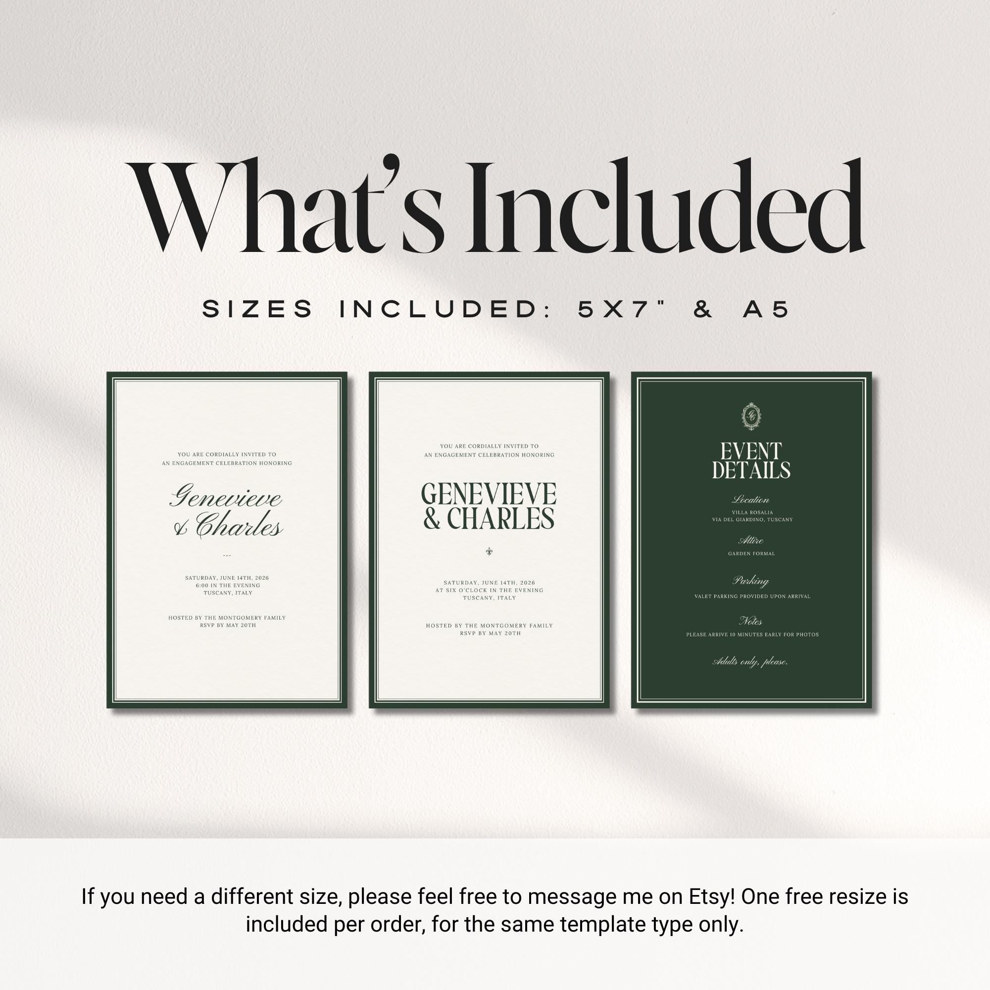 Forest Green Engagement Party Invitation – Elegant Estate Canva Template