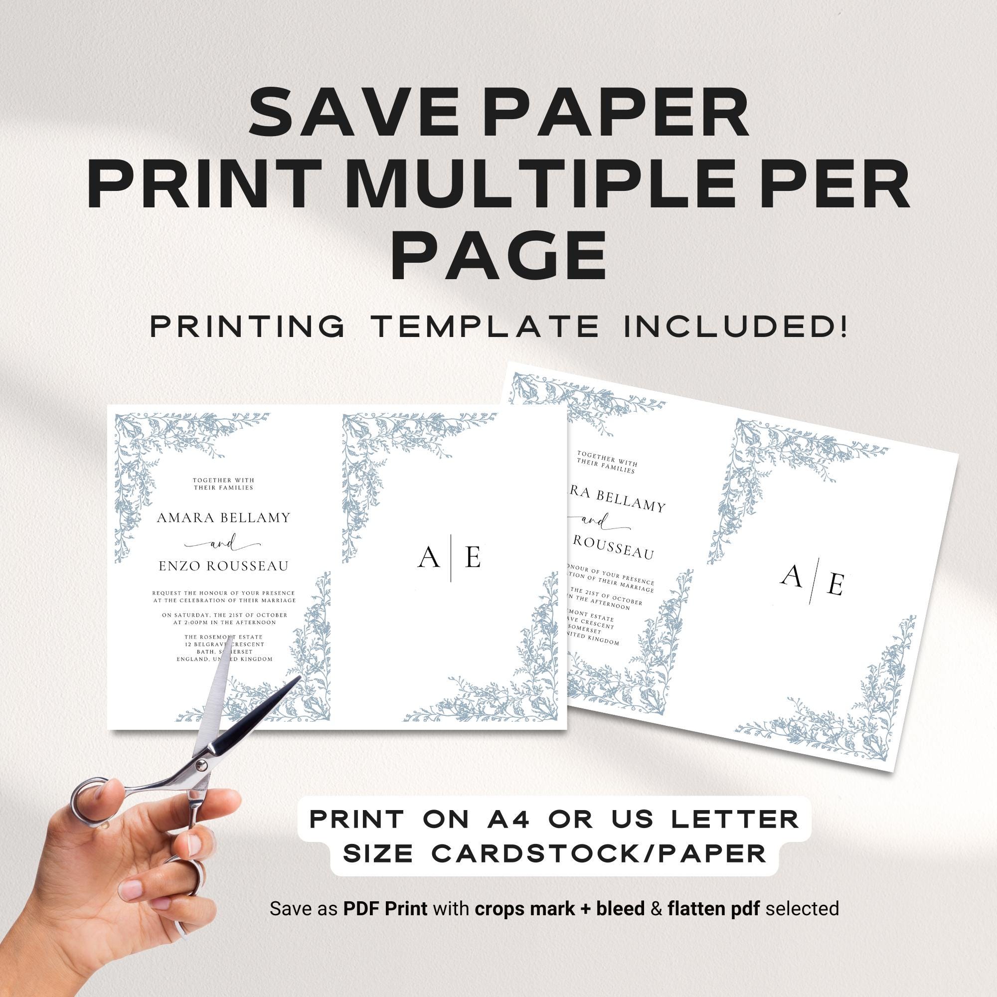 Dusty Blue Toile Wedding Invitation Template, Editable Floral Wedding Invite, Chinoiserie French Country Wedding, Garden Wedding Canva DIY