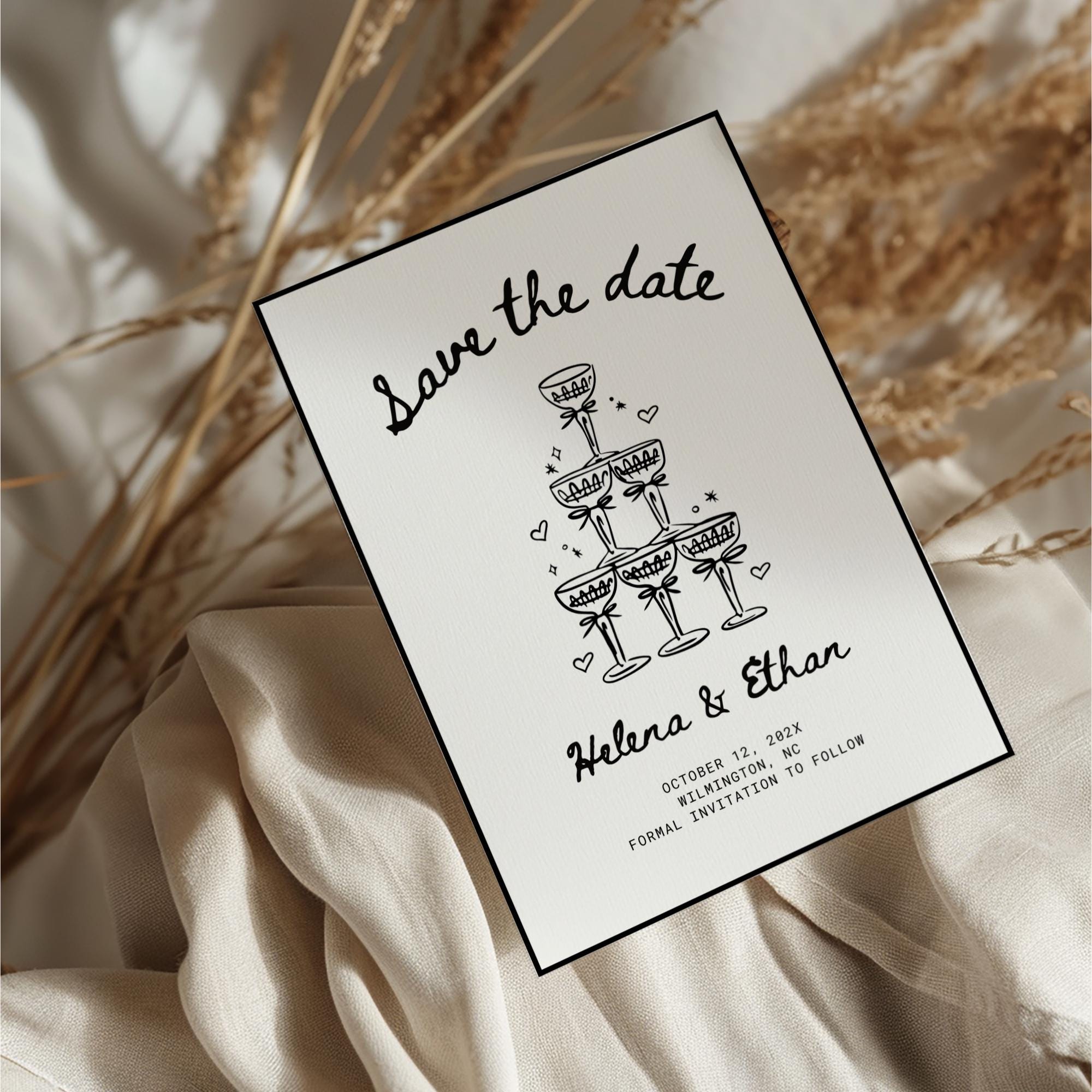 Hand-Drawn Wedding Save the Date Template – Whimsical Printable Canva Invitation