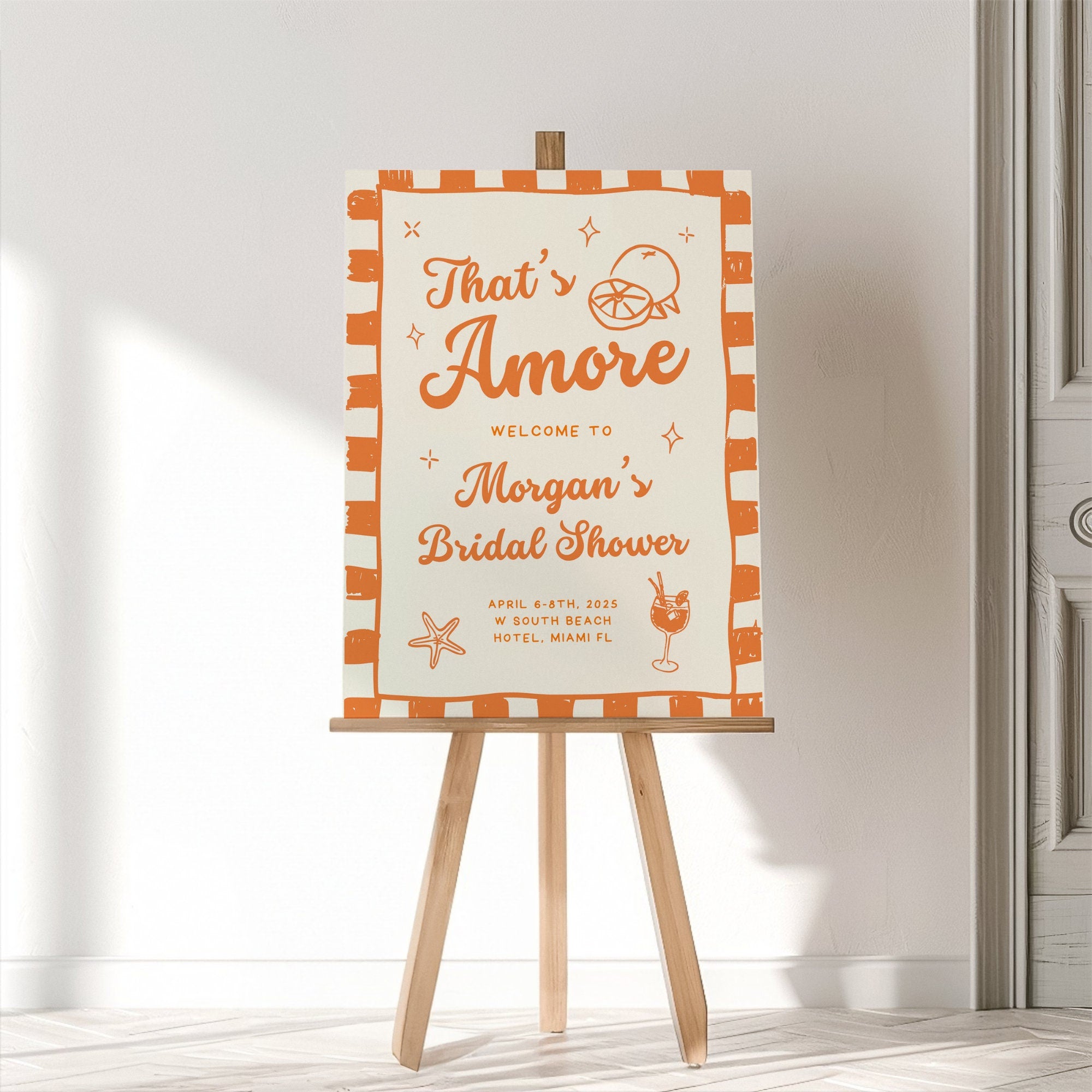 Orange That’s Amore Bachelorette Welcome Sign – Aperol Spritz Beach Party Canva Template