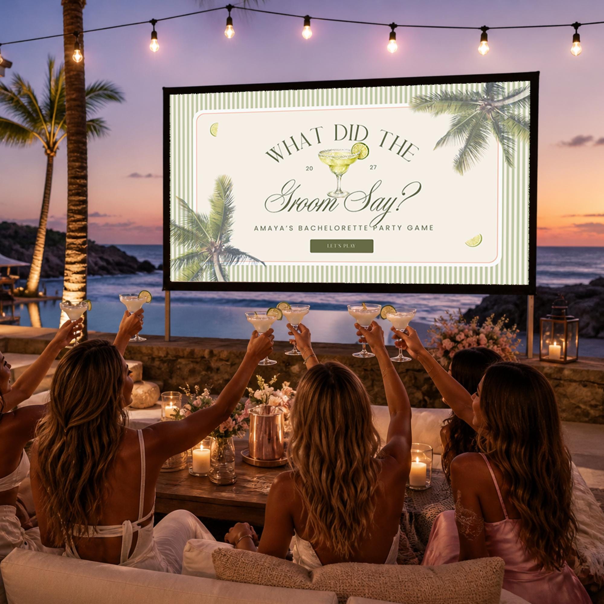 Tequila & Tanlines What Did The Groom Say Game | Animated Canva Bachelorette Game