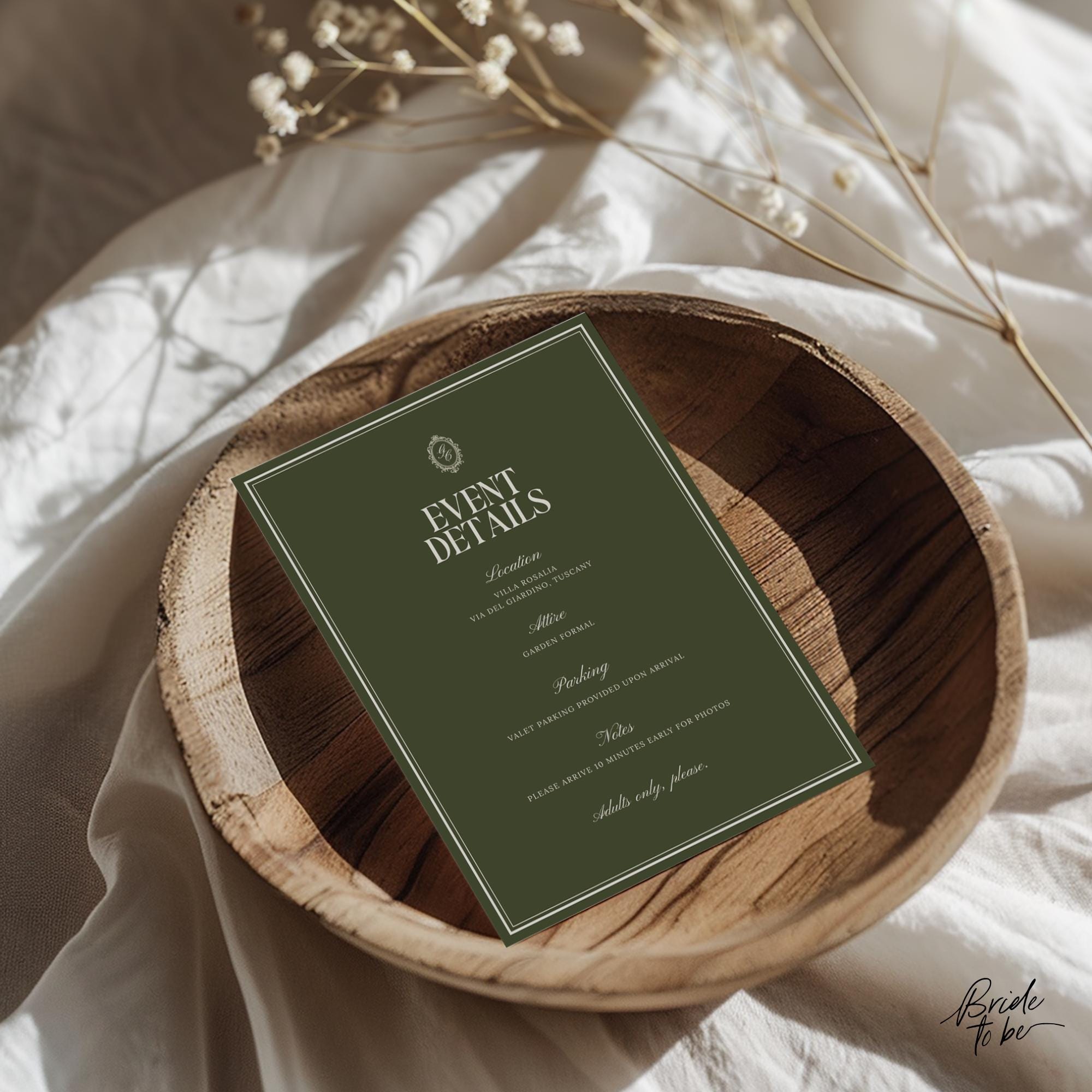 Olive Green Engagement Party Invitation – Old Money Estate Canva Template