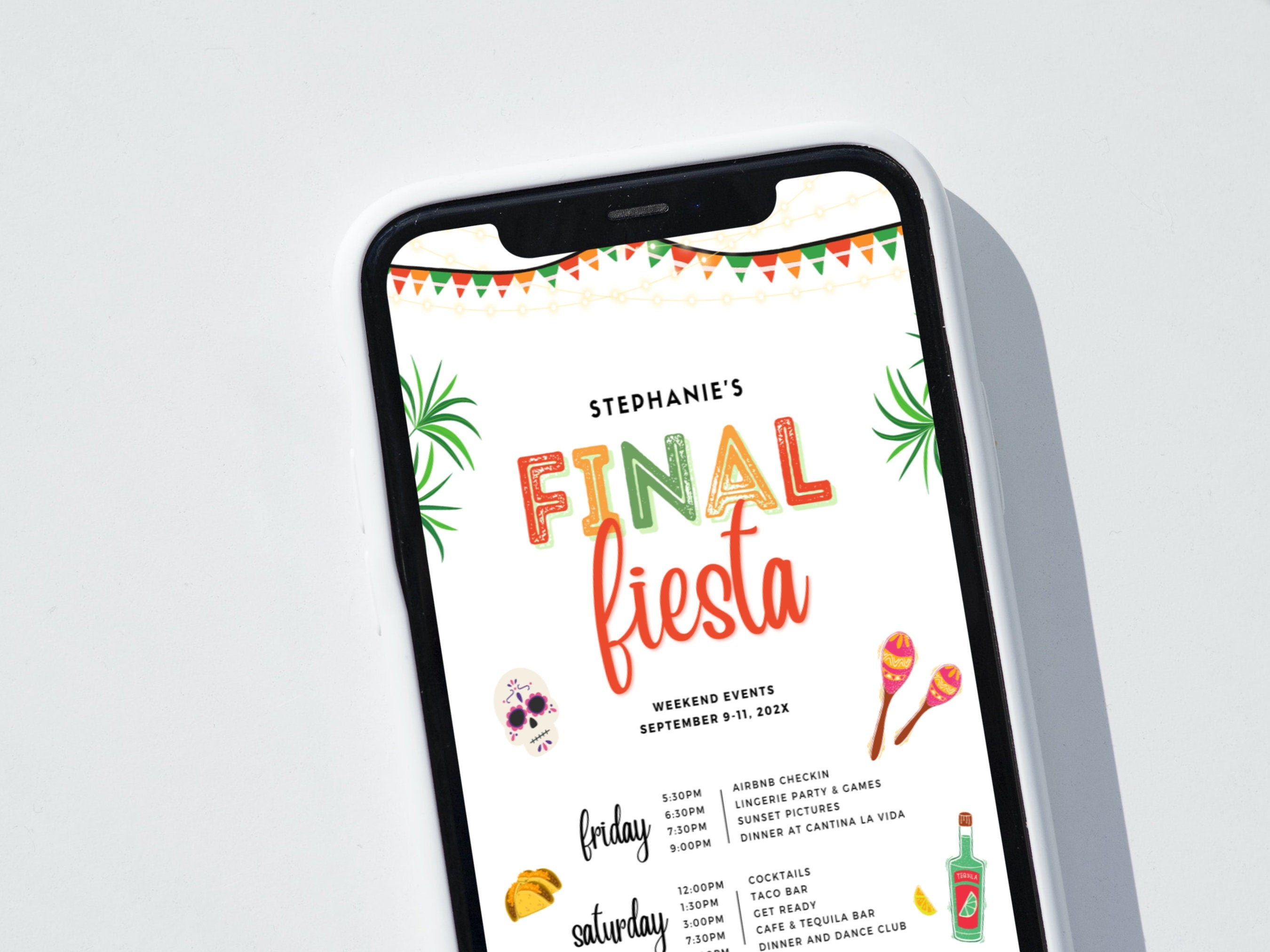 Final Fiesta Bachelorette Itinerary Template – Fiesta Weekend Schedule Canva DIY