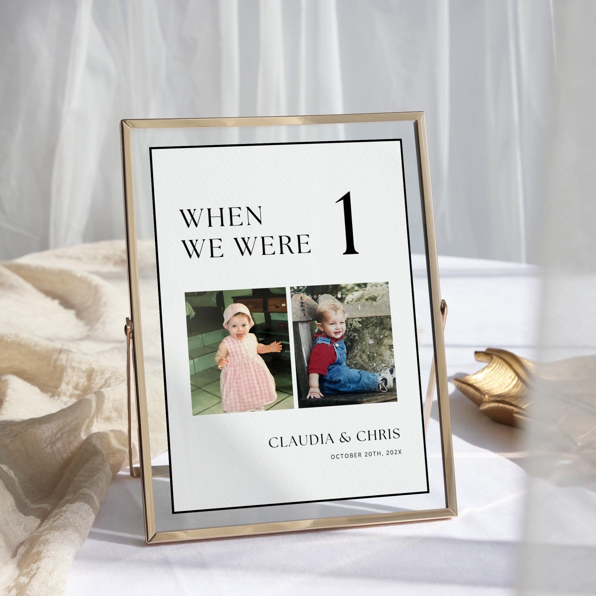 Childhood Photo Wedding Table Numbers, Minimal Wedding Reception Table Numbers, Wedding Table Signs, Wedding Table Decor, When We Were Canva