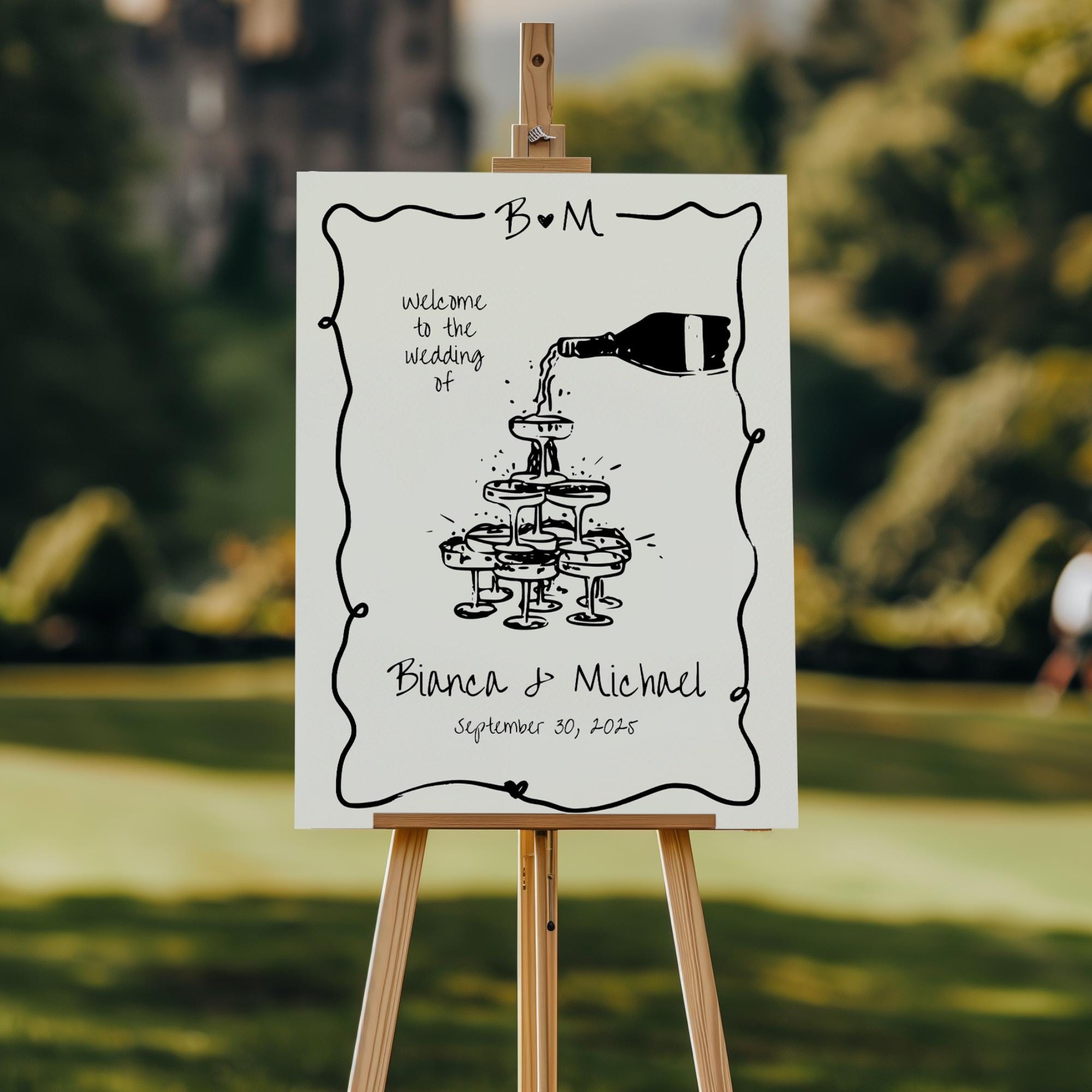 Engagement Party Welcome Sign - Editable Champagne Tower Canva Template