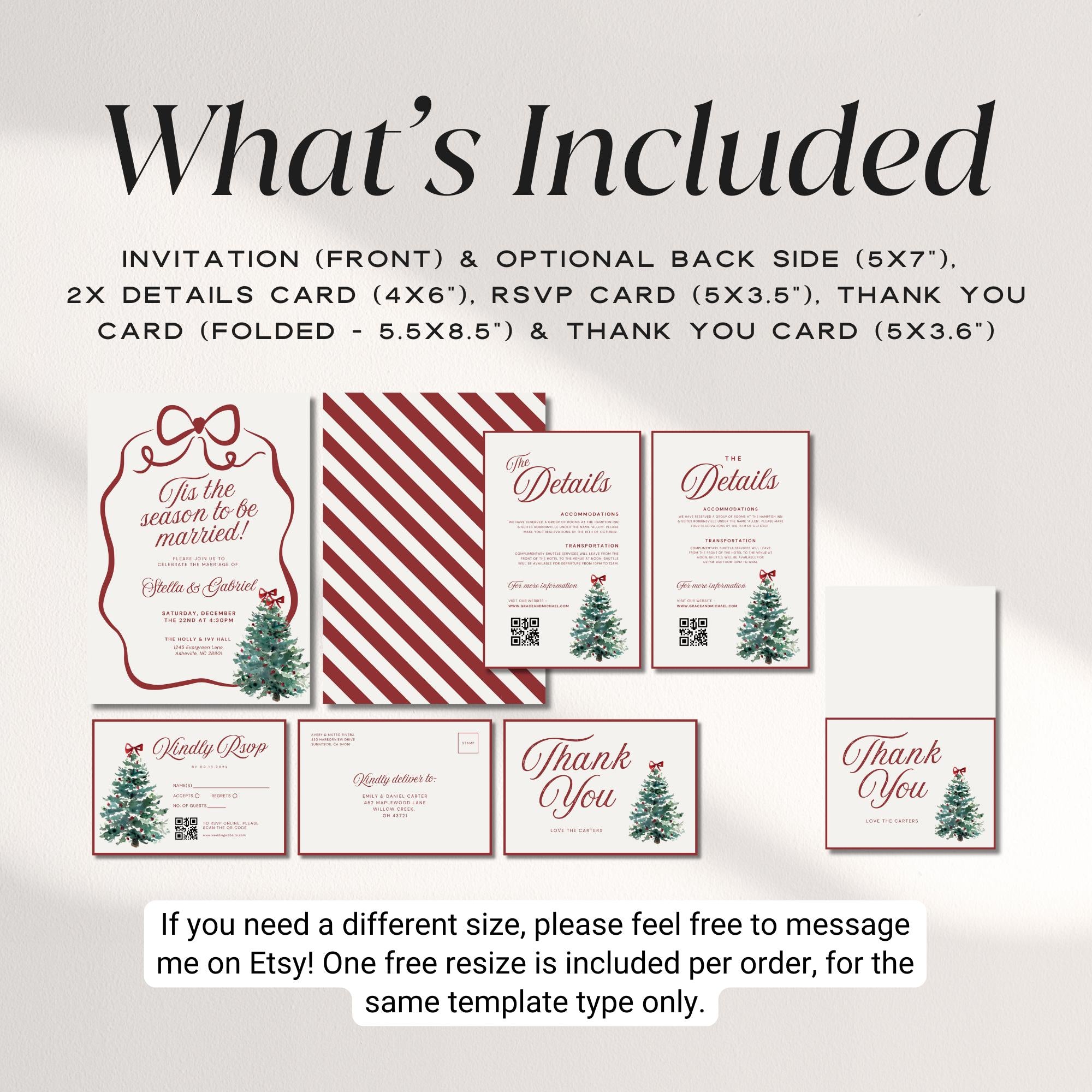 Christmas Wedding Invitation Suite Template – Elegant Holiday Wedding Canva Set