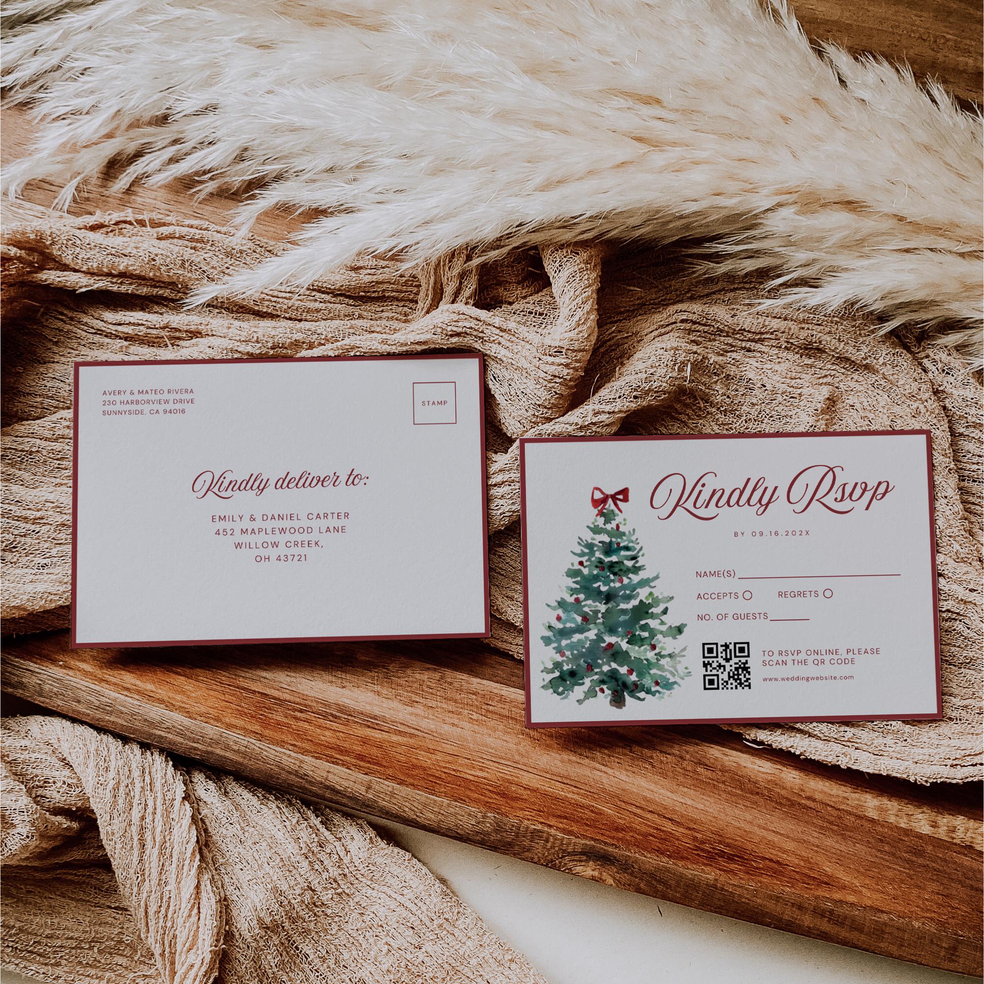 Christmas Wedding Invitation Suite Template – Elegant Holiday Wedding Canva Set