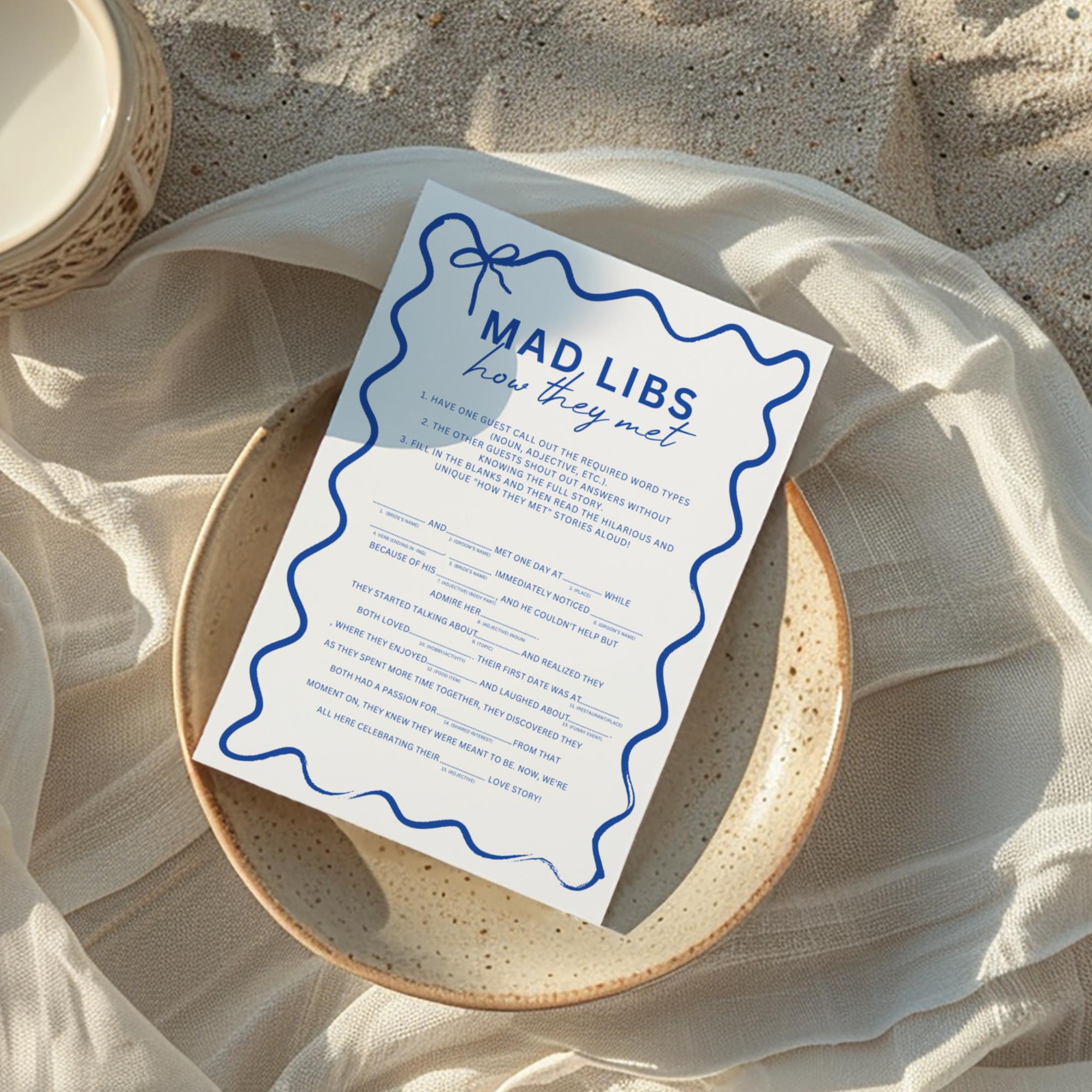 Wavy Blue Bow Bachelorette Party Games Bundle – 22 Editable Canva Templates for Bridal Shower & Hen Party