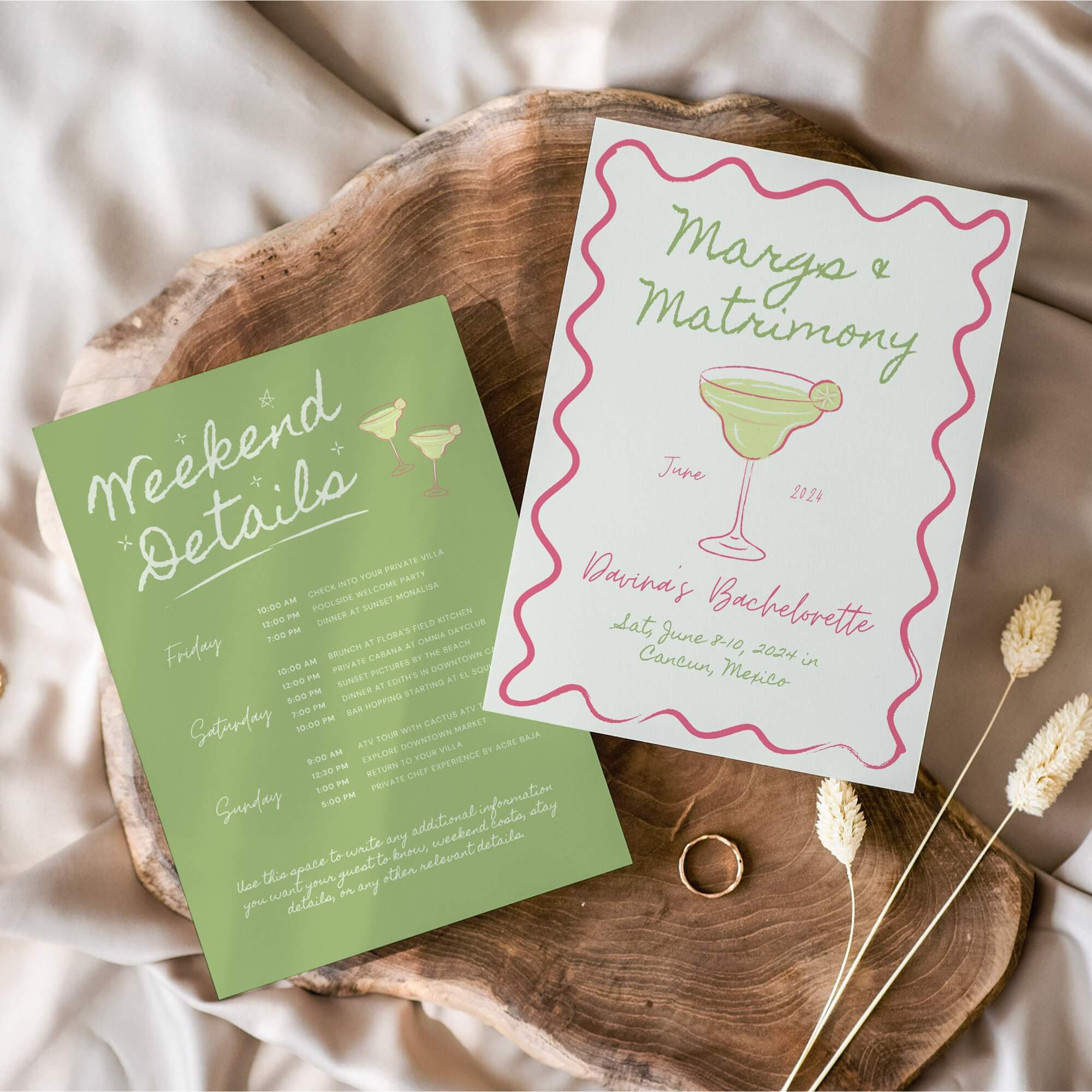 Margaritas and Matrimony Bachelorette Invitation, Itinerary & Packing List – Editable Final Fiesta Canva Template