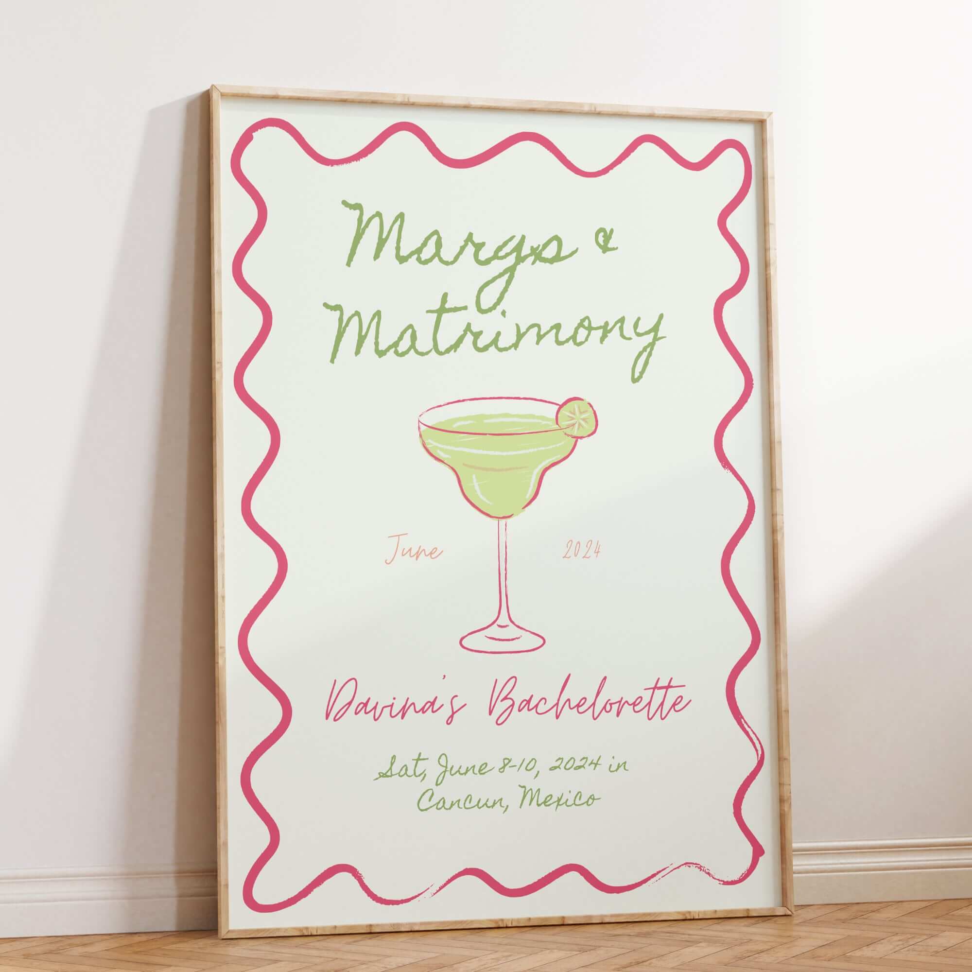 Margaritas and Matrimony Bachelorette Welcome Sign – Editable Final Fiesta Canva Template for Tequila-Themed Party