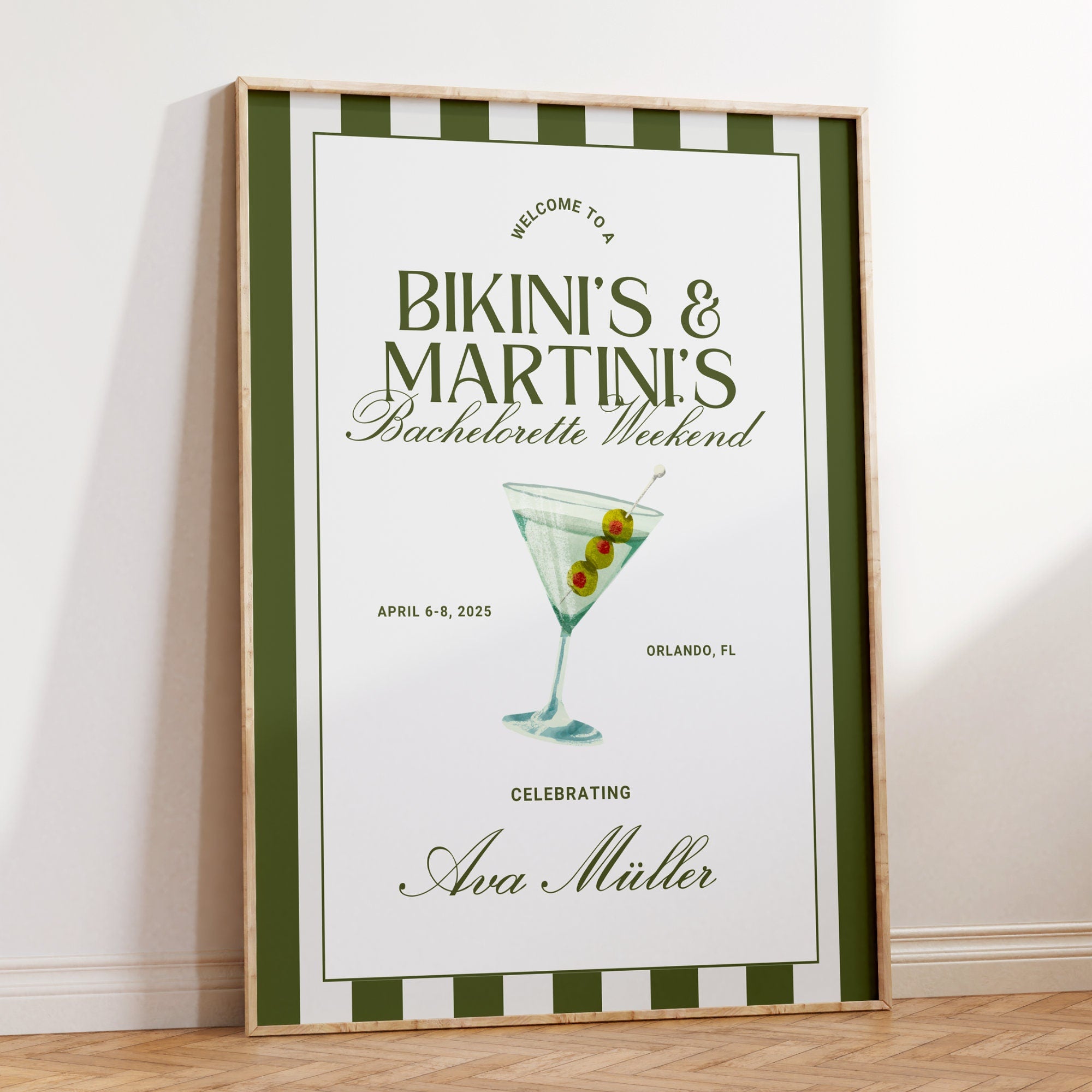 Bikinis and Martinis Bachelorette Welcome Sign - Editable Canva Template