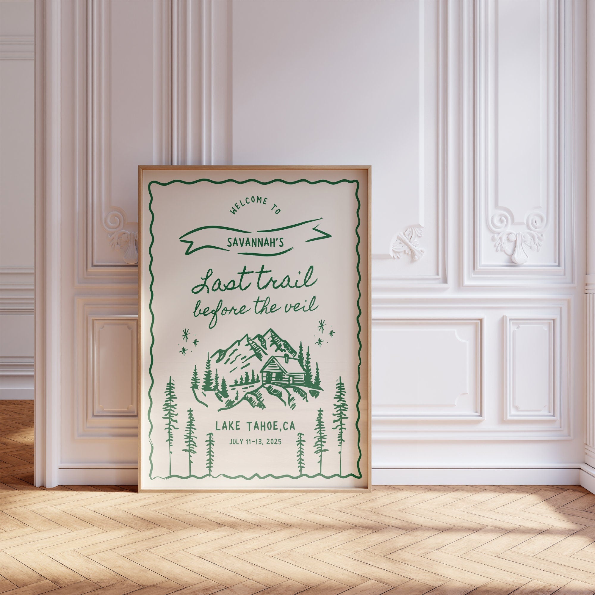 Camp Bachelorette Welcome Sign - Rustic Hiking & Mountain Canva Template