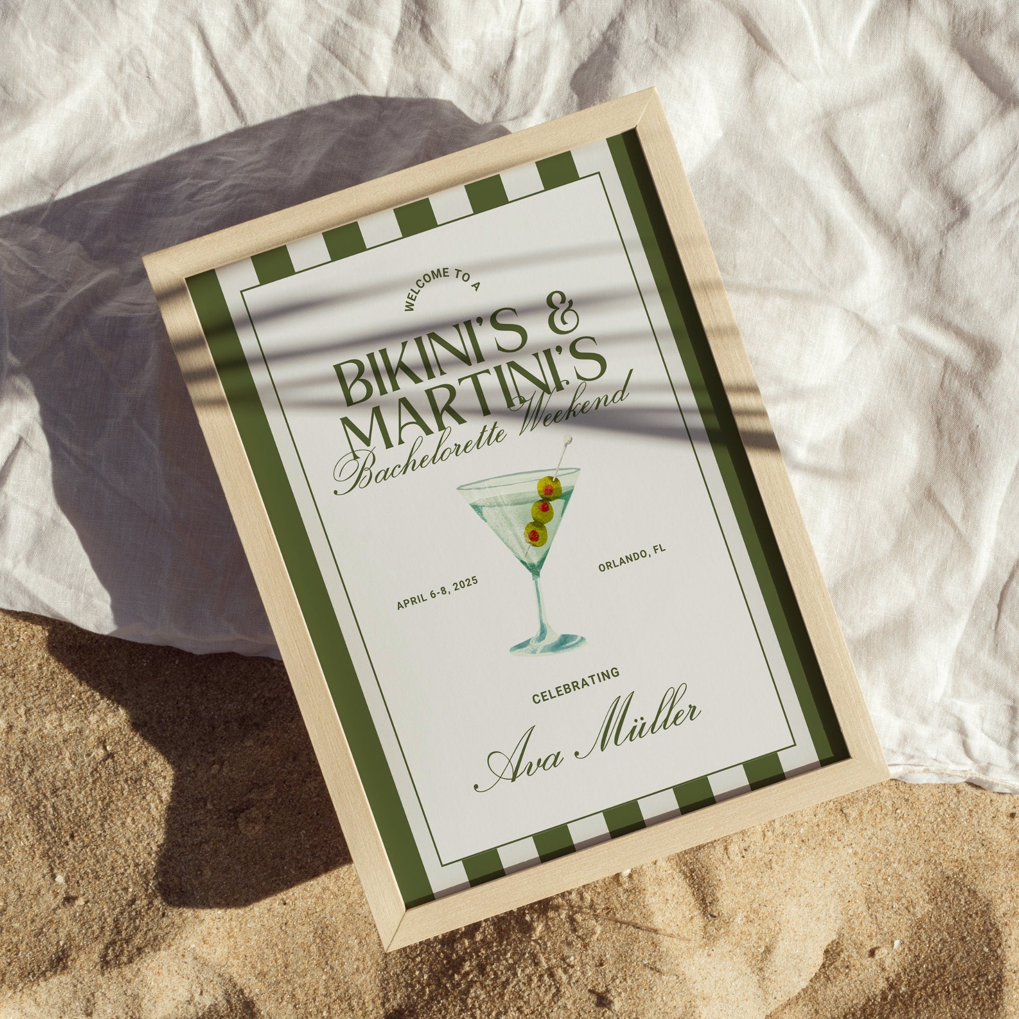 Bikinis and Martinis Bachelorette Welcome Sign - Editable Canva Template