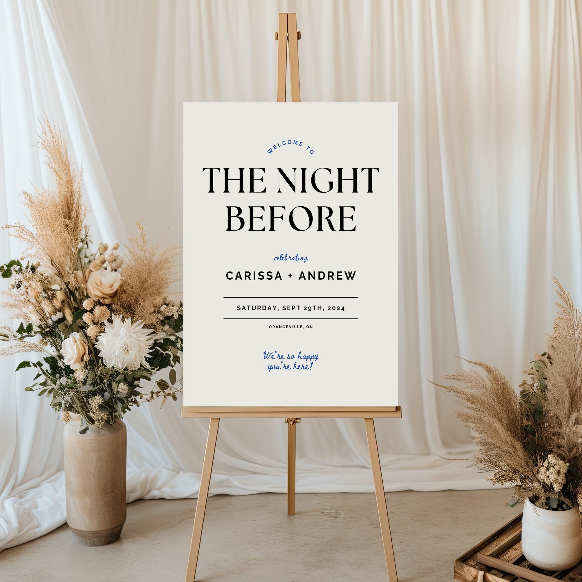 Rehearsal Dinner Sign Template – Large Wedding Welcome Sign, The Night Before Wedding, Editable Canva Digital Download