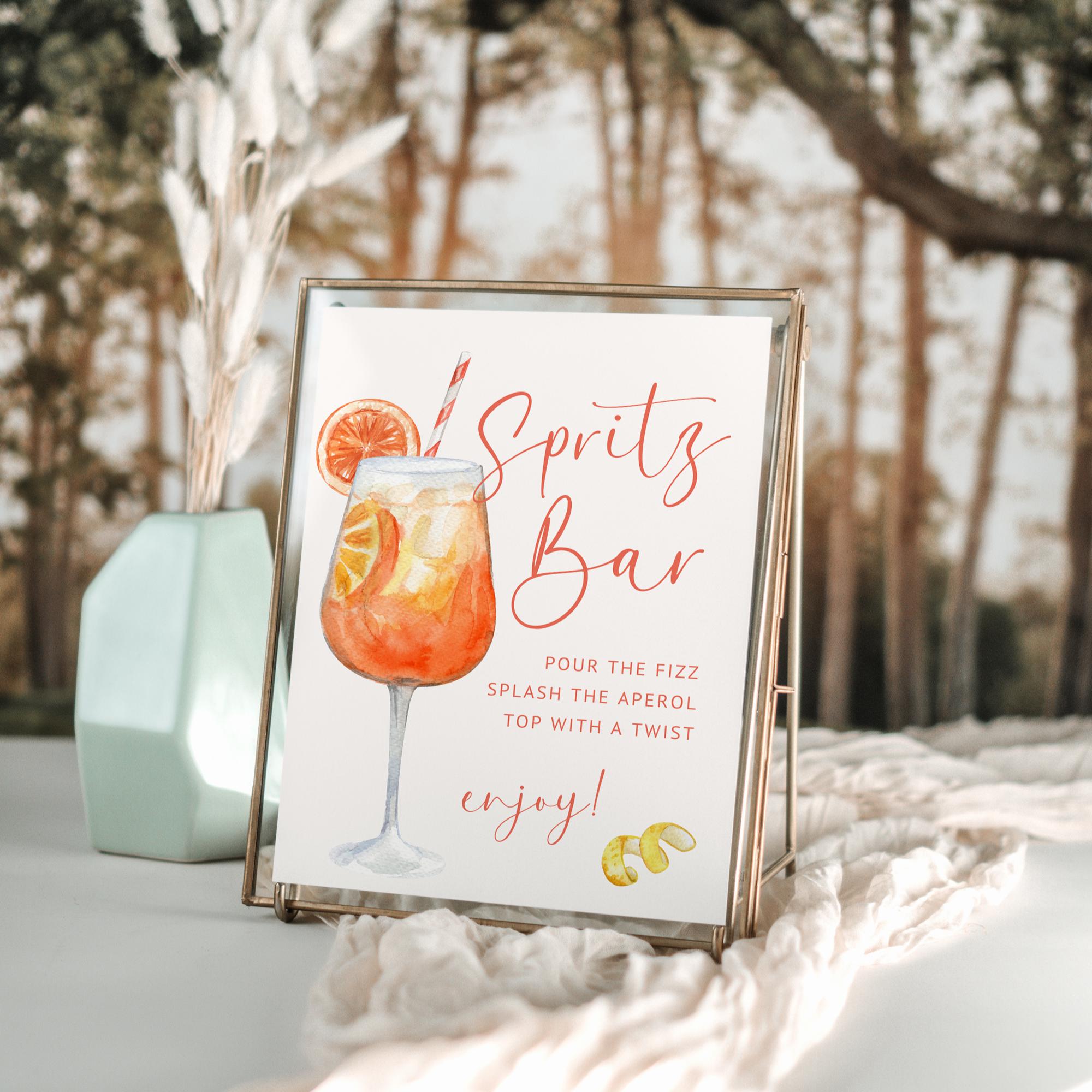 Aperol Spritz Bar Sign – Editable Watercolor Canva Template for Wedding or Shower