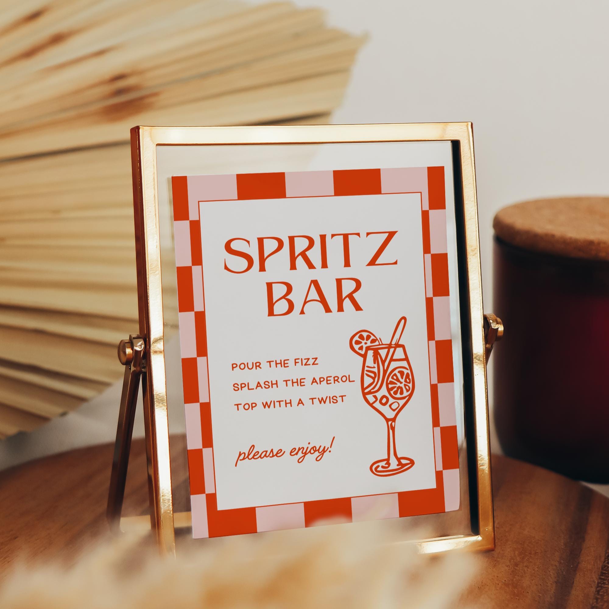 Spritz Bar Sign Template – Aperol Spritz Party Sign, Summer Wedding & Bachelorette Bar Decor – Editable Canva Printable