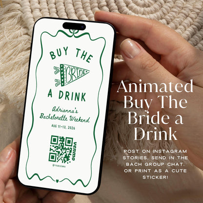 Buy the Bride a Drink Instagram Story – Venmo QR Camp Bachelorette Canva Template