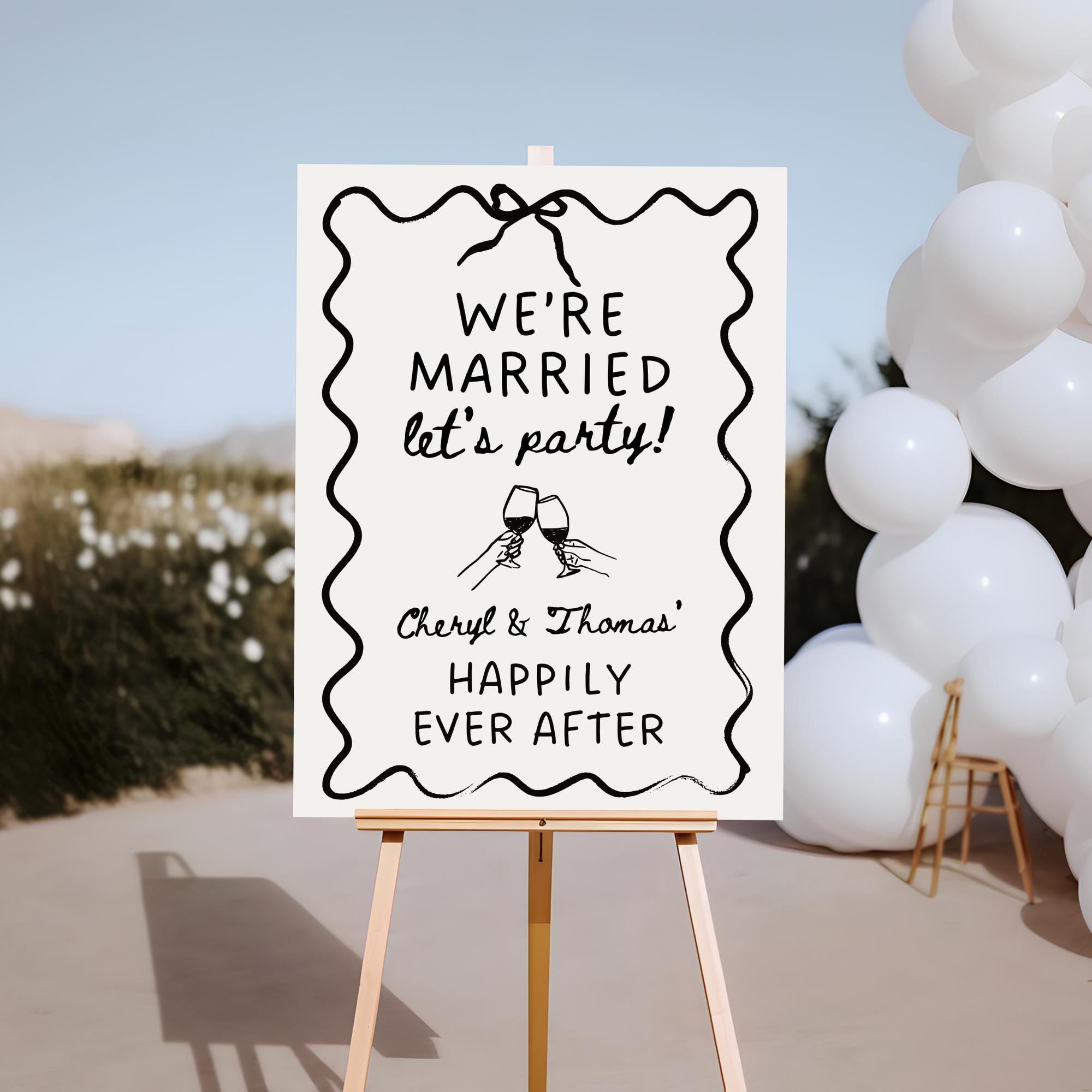 Wavy Engagement Party Welcome Sign – Whimsical Hand-Drawn Wedding Sign Canva Template