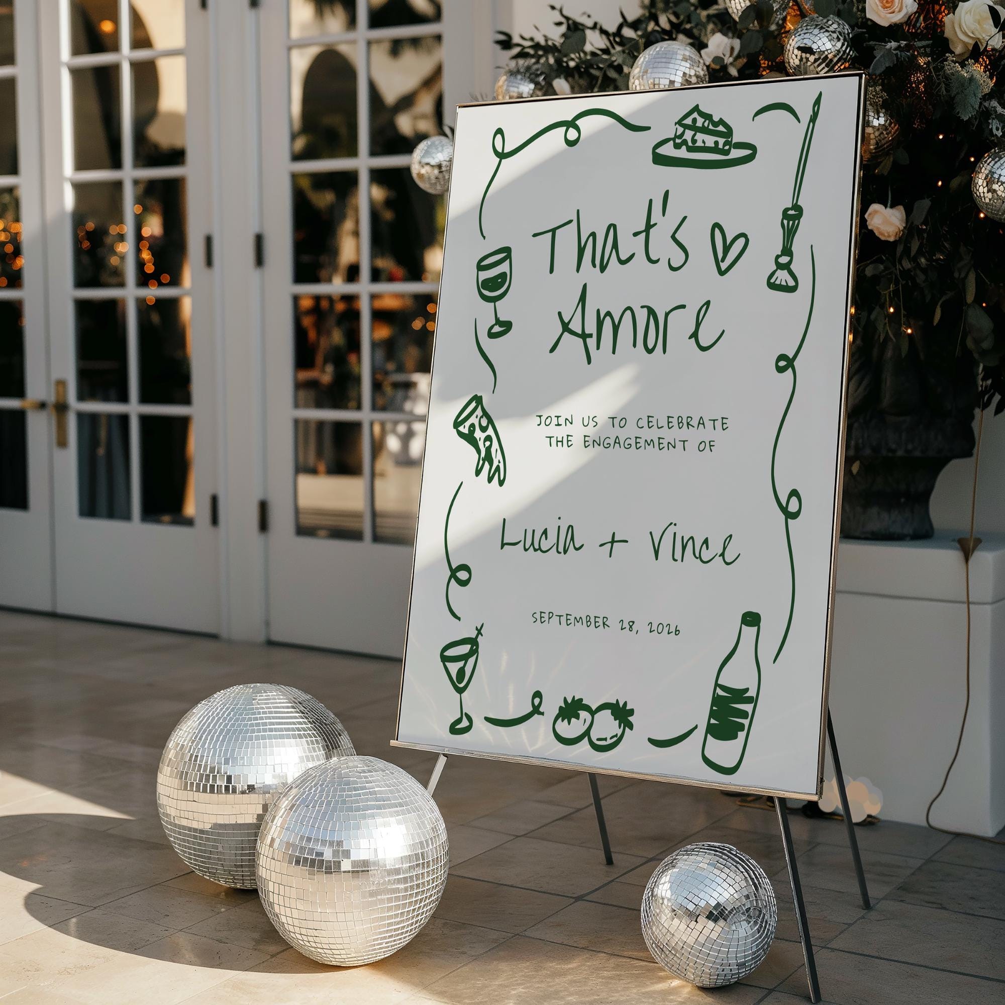 Hand Drawn “That’s Amore” Engagement Party Welcome Sign – Italian Theme Engagement Sign Canva Template