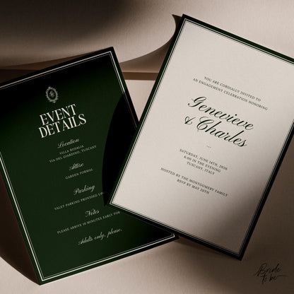 Forest Green Engagement Party Invitation – Elegant Estate Canva Template