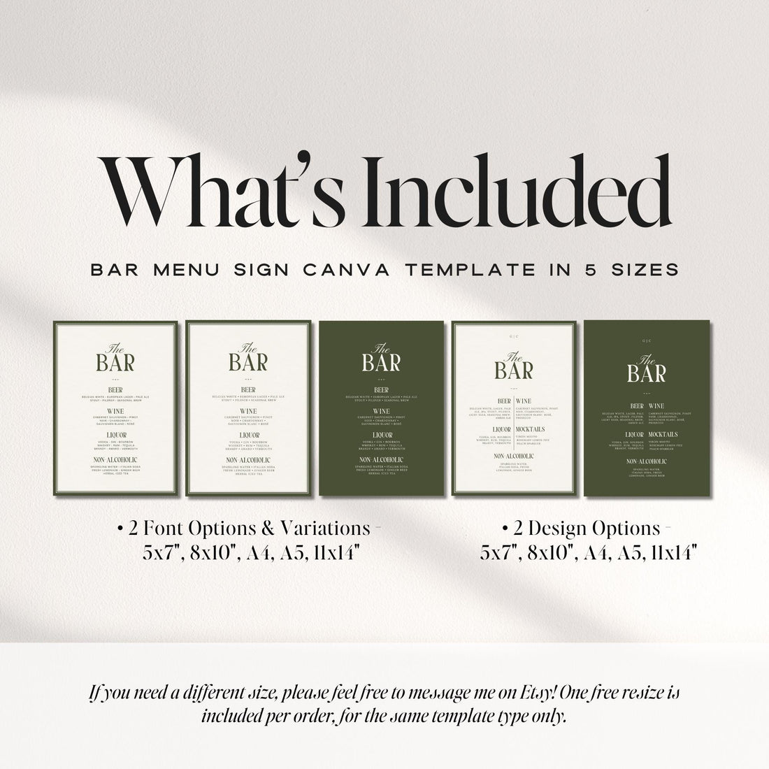 Olive Green Bar Menu Sign – Old Money Wedding Drinks List Canva Template