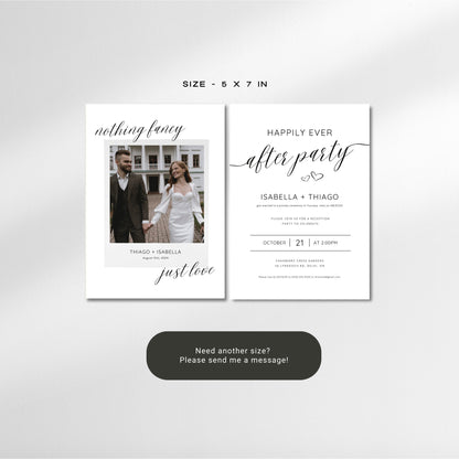 Nothing Fancy Just Love Elopement Announcement – Minimal Photo Elopement Invitation Canva Template