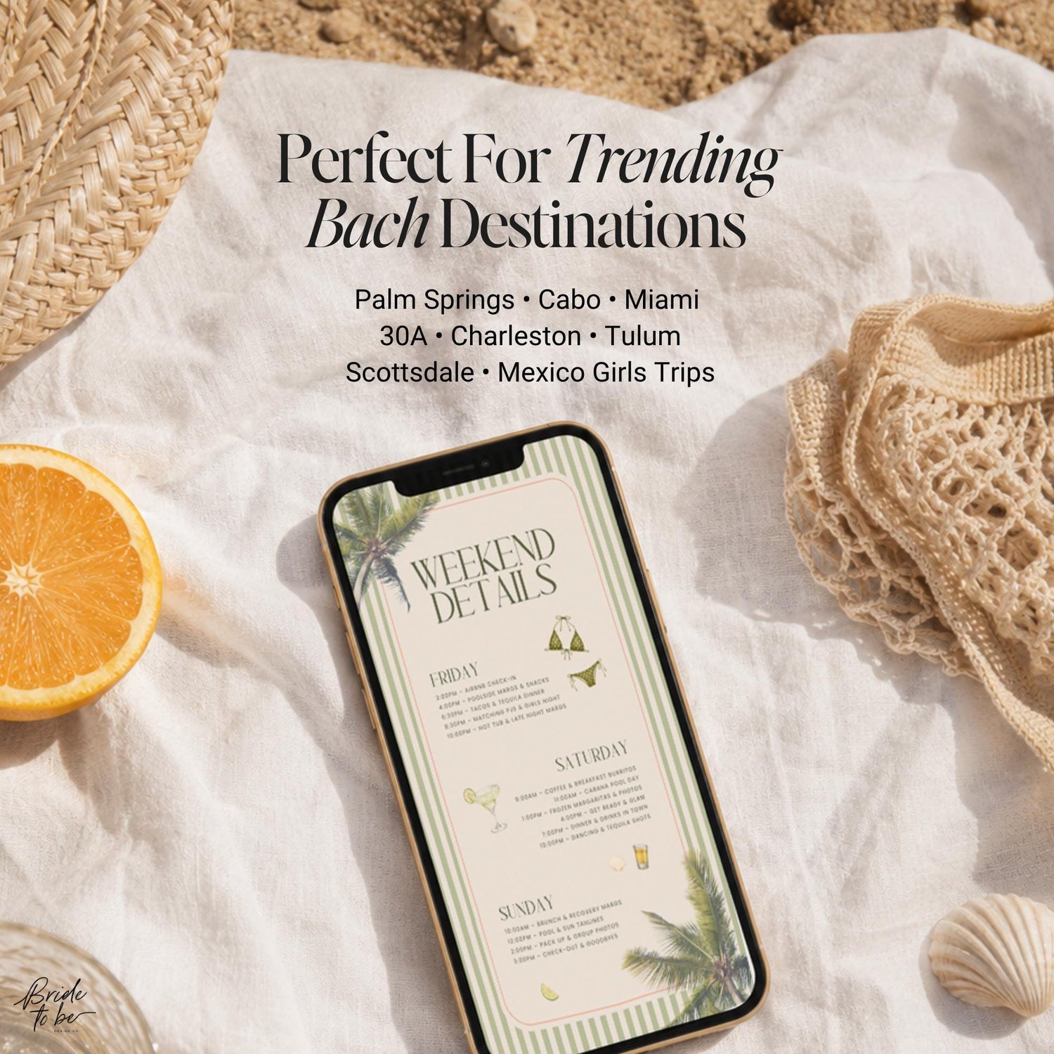 Tequila &amp; Tanlines Bachelorette Weekend Bundle – Beach Canva Templates