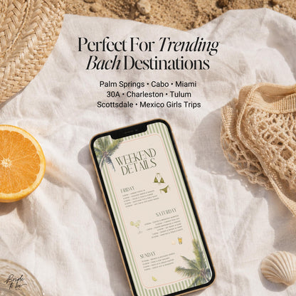 Tequila &amp; Tanlines Bachelorette Weekend Bundle – Beach Canva Templates